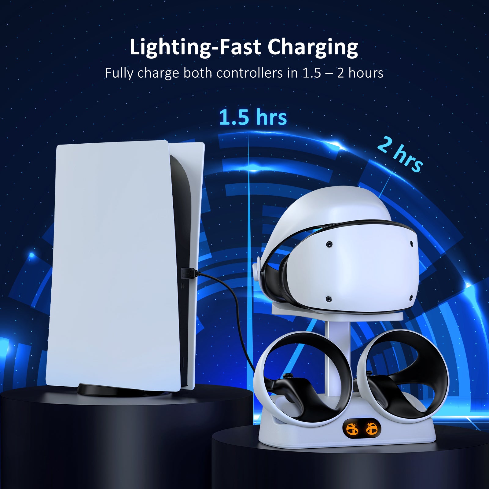 NexiGo PSVR2 Controller Charging Station - DualSense Charger Dock for PlayStation VR2 Headset - Fast Charging Stand with LED Indicators (Perfect for Gaming Sessions & VR Entertainment)