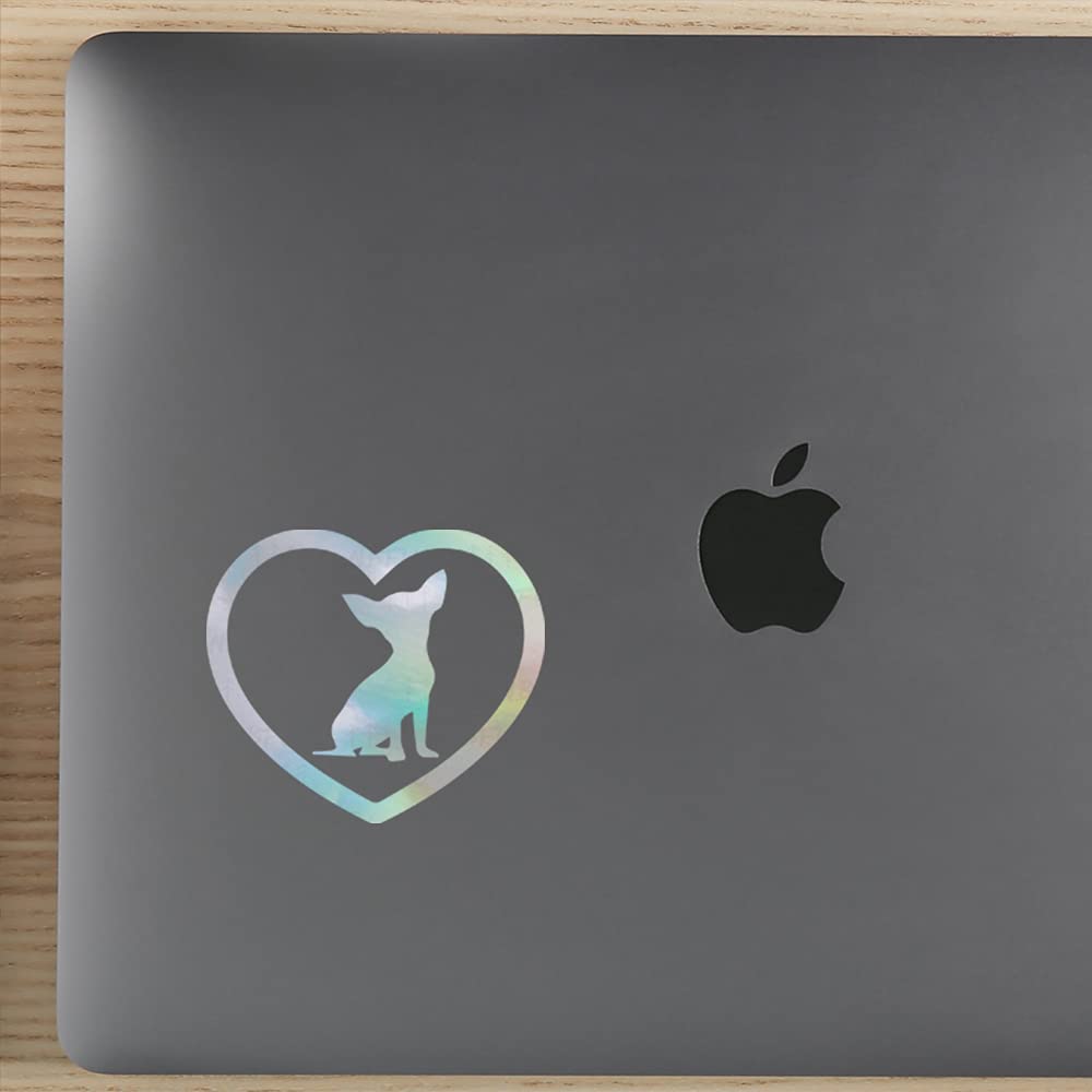 Premium Holographic Chihuahua Heart Vinyl Decals (Set of 2) - Waterproof Stickers for Laptop, Phone, Car, Helmet, Mug & Home Decor - Cute Pet Accessories for Dog Lovers