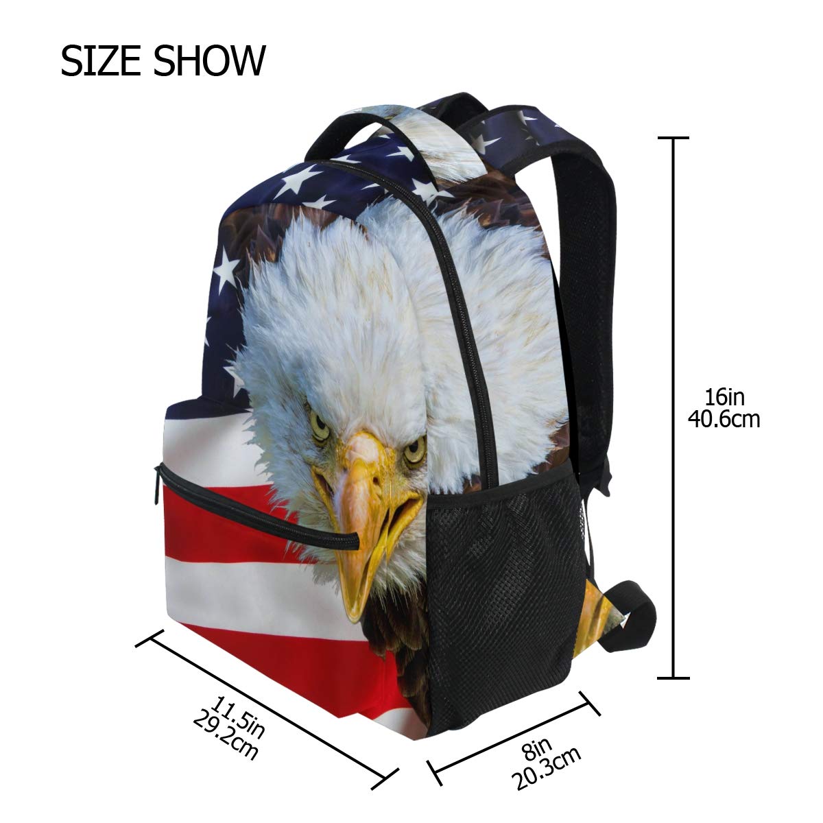 ALAZA American Bald Eagle USA Flag Print Large Backpack - Durable Laptop iPad Tablet Travel School Bag with Multiple Pockets for Men & Women | Perfect for College, Work, Hiking & Daily Commute