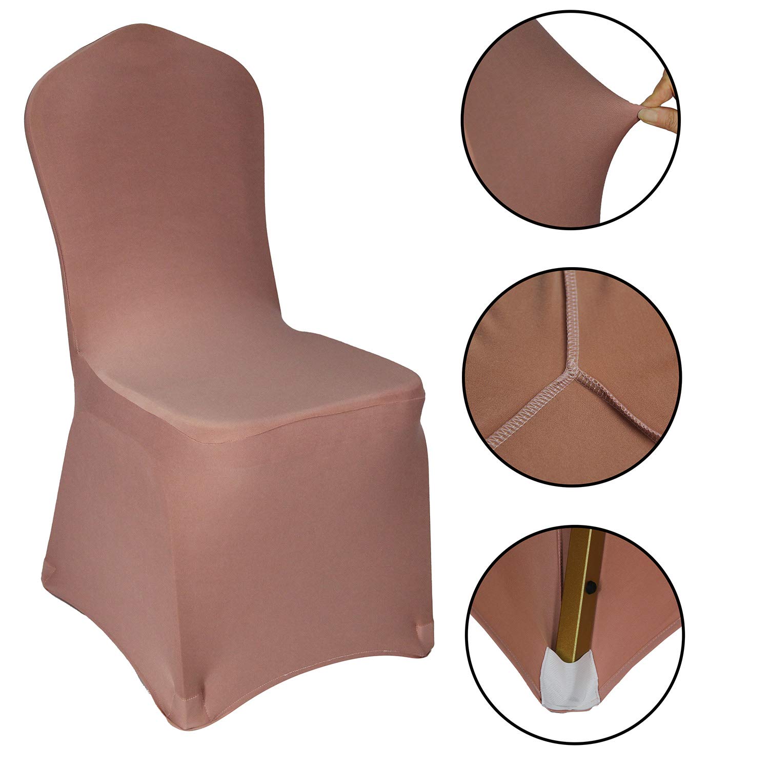 WELMATCH Rose Gold Spandex Chair Covers - 50 Pack Stretch Elastic Universal Chair Slipcovers for Wedding, Banquet, Party & Dining Room Decor - Perfect for Events & Home Decor (Rose Gold, 50 Count)