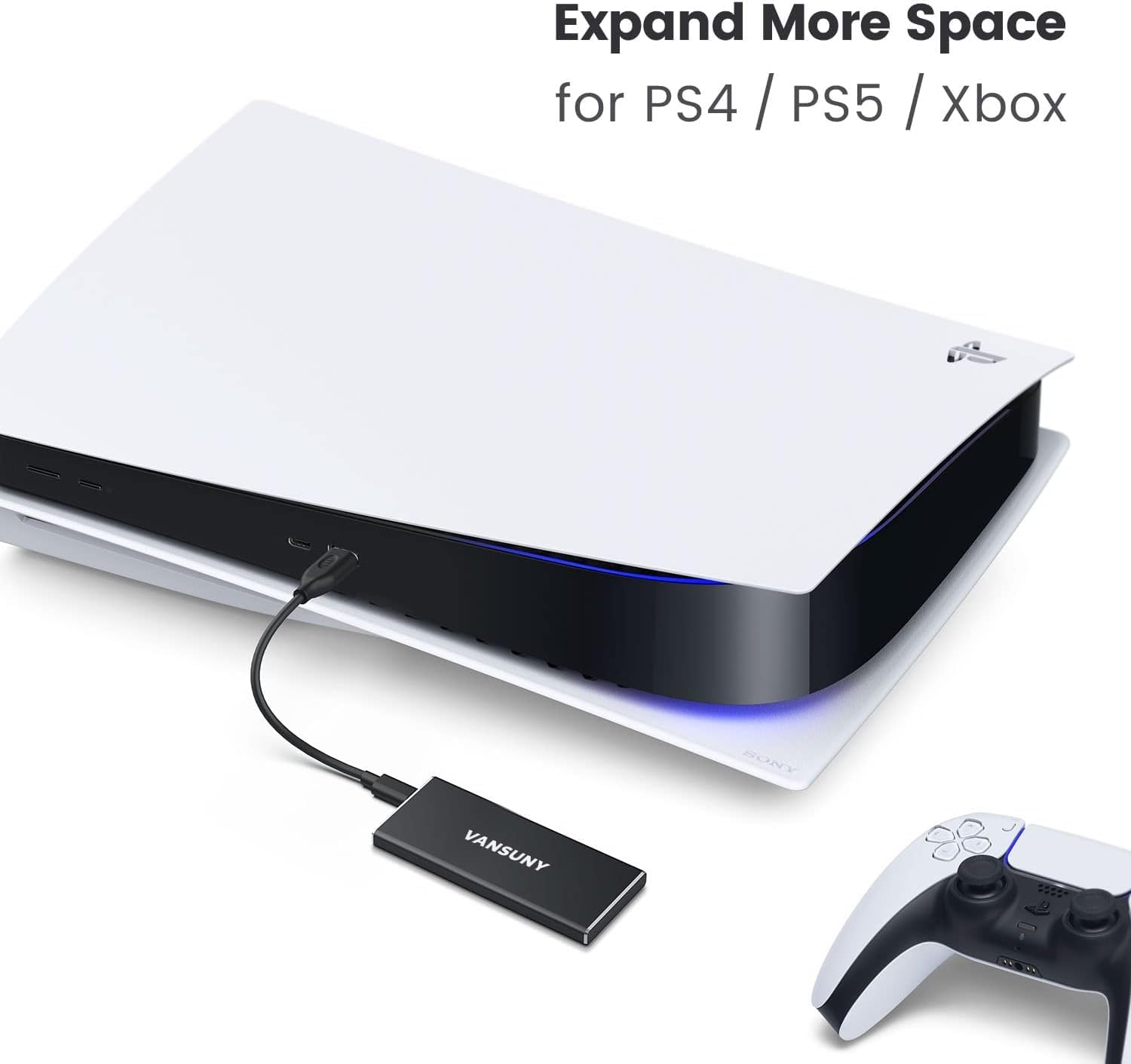 Vansuny 2TB Portable External SSD - USB 3.1 Gen2 Solid State Drive with 500MB/s Speed, Compact Metal USB-C External Hard Drive for PC, Laptop, Smartphone, Gaming & Photo Storage - Perfect for Travel, Work & Backup Solutions