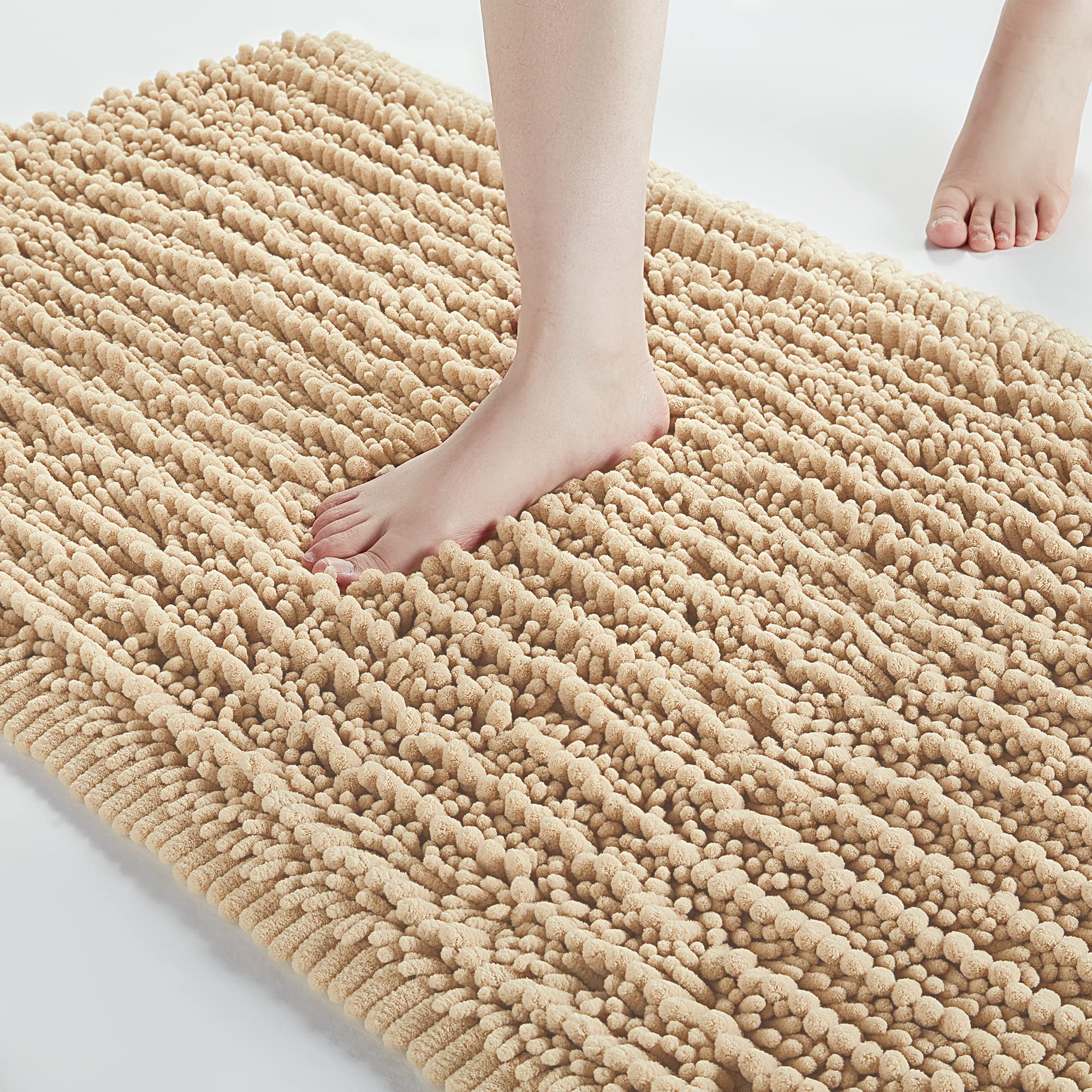 FLOLEOPA Soft Plush Microfiber Bathroom Rugs - Super Absorbent, Non-Slip Machine Washable Bath Mat for Tub, Shower & Floor (17x24 Inches, Beige) | Perfect for Bathroom Safety & Luxury Comfort