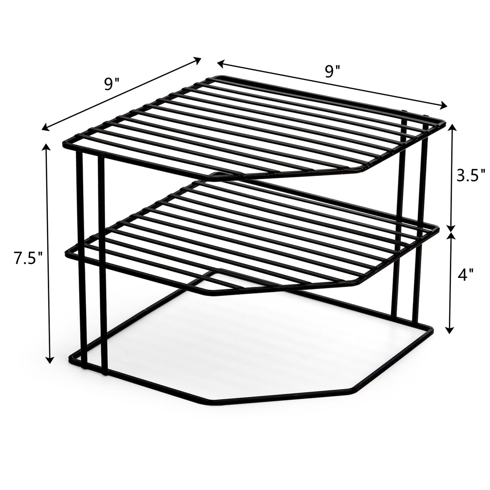3-Tier Metal Wire Kitchen Corner Shelf Organizer - 9x9x7.5 Inch Counter & Cabinet Storage Rack for Plates, Cups, Dishes - Space Saving Pantry Solution for Small Kitchens, Bathrooms & Dorm Rooms