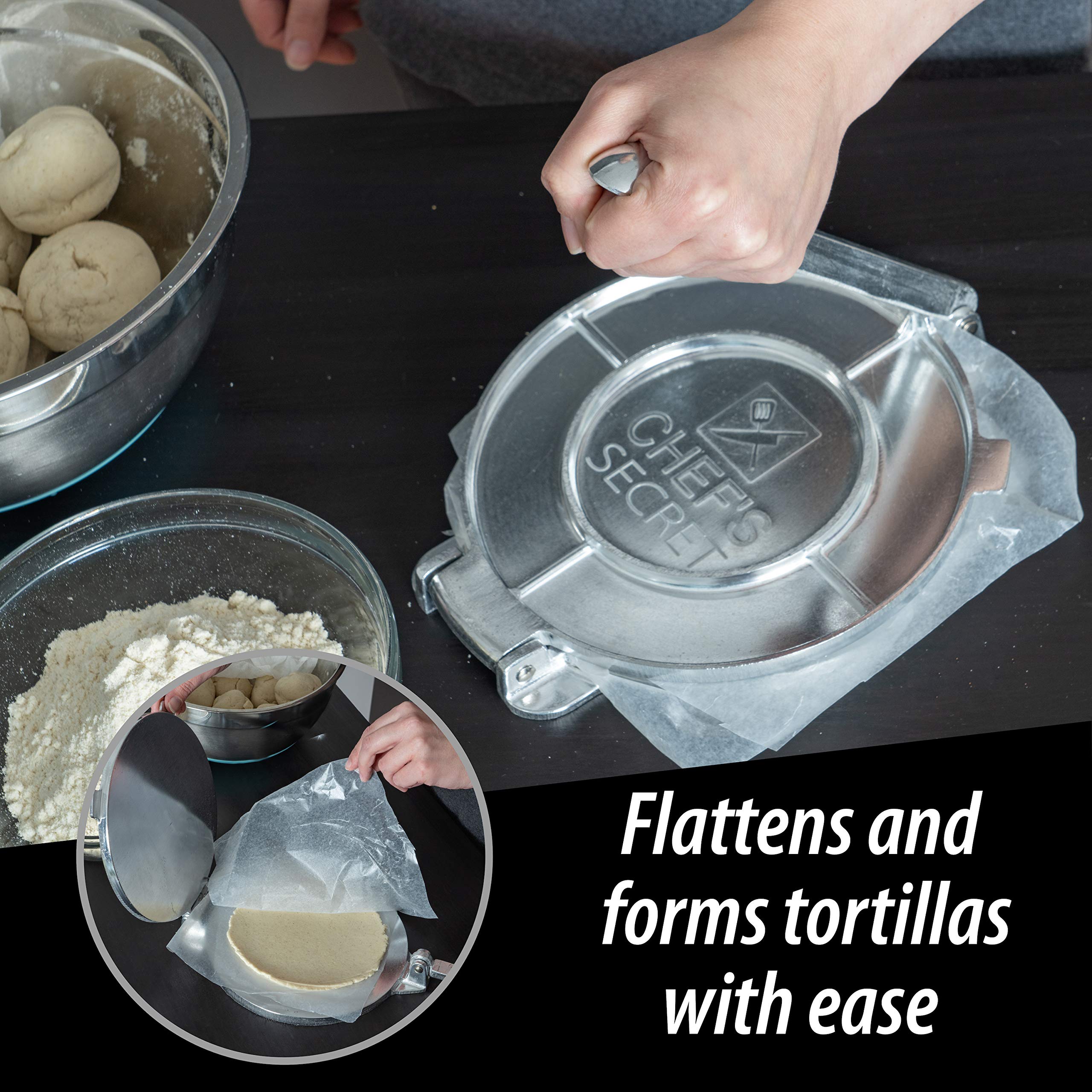 Chef's Secret 8 Inch Aluminum Tortilla Press - Professional Tortilla Maker, Roti Press & Dough Press for Homemade Flatbreads - Perfect for Mexican, Indian Cuisine & Baking at Home