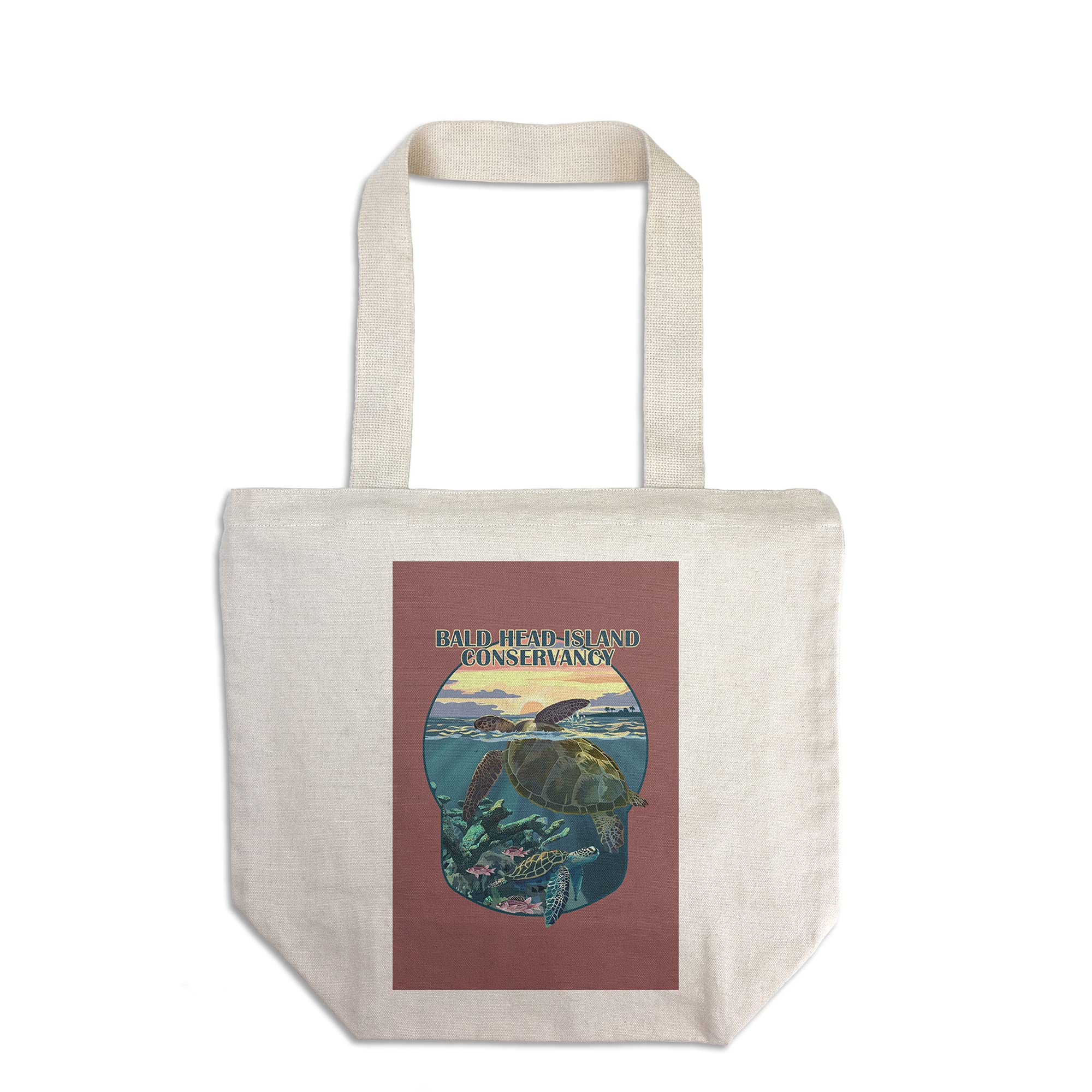 Bald Head Island North Carolina Tote Bag - 100% Cotton Canvas Reusable Shopping Bag with Loggerhead Sea Turtle & Sunset Design | Eco-Friendly Beach Bag for Groceries, Travel & Conservancy Support
