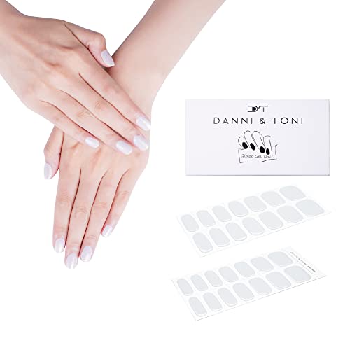 DANNI & TONI Semi Cured Gel Nail Strips - White Shimmer Gel Nail Wraps (High Tide) - 28 Self-Adhesive Nail Stickers for DIY Manicure at Home, Salon Quality Nail Art for Parties, Weddings & Special Occasions