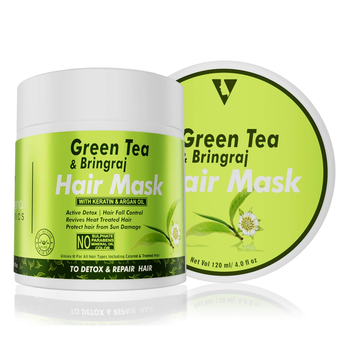 Volamena Green Tea & Bhringraj Hair Mask - Anti Dandruff & Hair Fall Control Treatment (120ml) | Deep Conditioning Hair Spa for Dry, Damaged Hair | At-Home Hair Care Solution