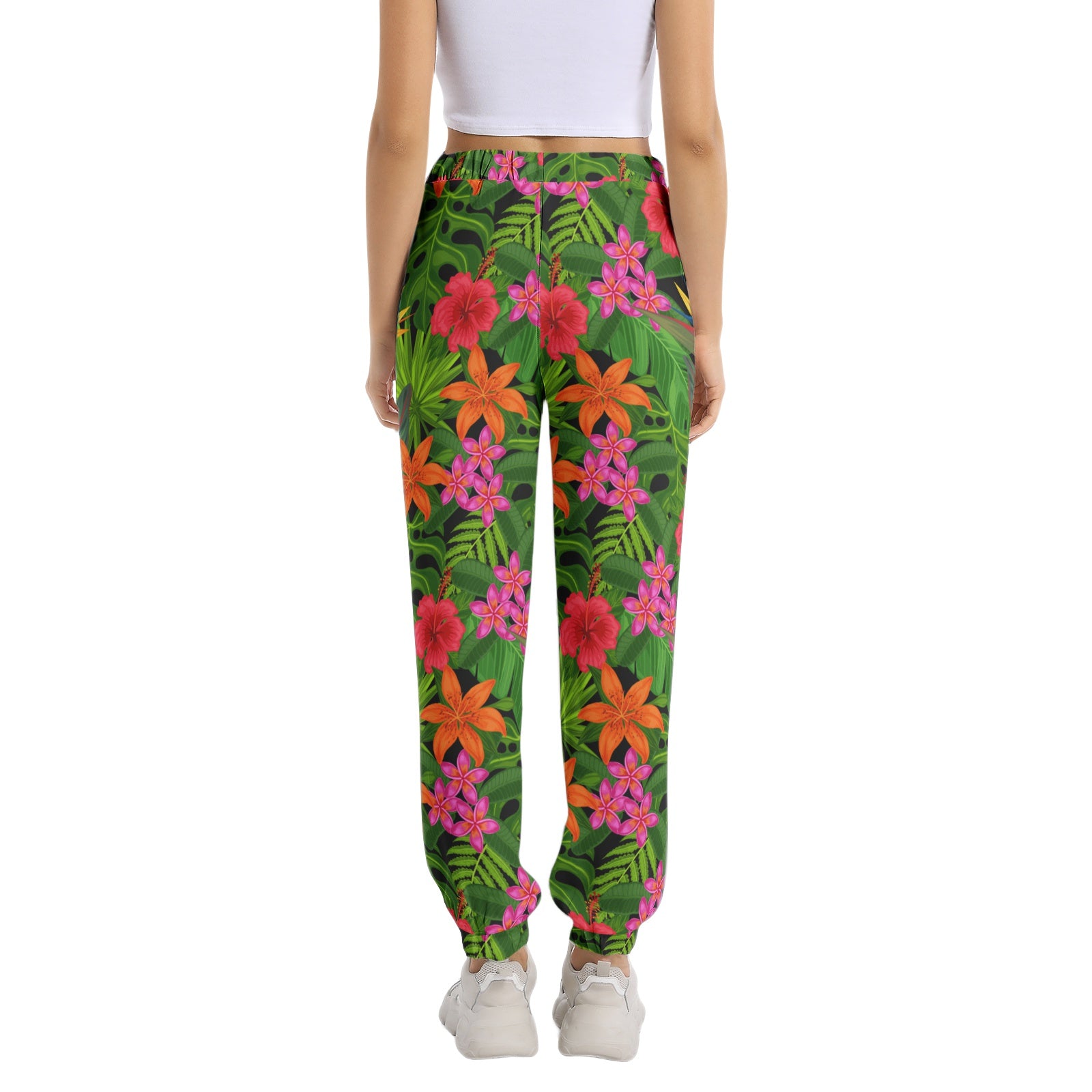 Floral Tropical Print Sweatpants for Women - Elastic Waistband & Tapered Ankle Design - Perfect for Yoga, Lounging & Casual Wear