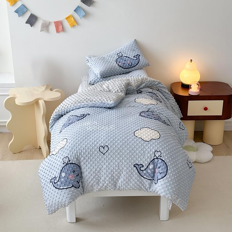 BlessLiving 6-Piece Blue Whale Toddler Bedding Set for Boys & Girls - Comforter, Duvet Cover, Sleeping Mat, Sheet, Pillow & Case (47