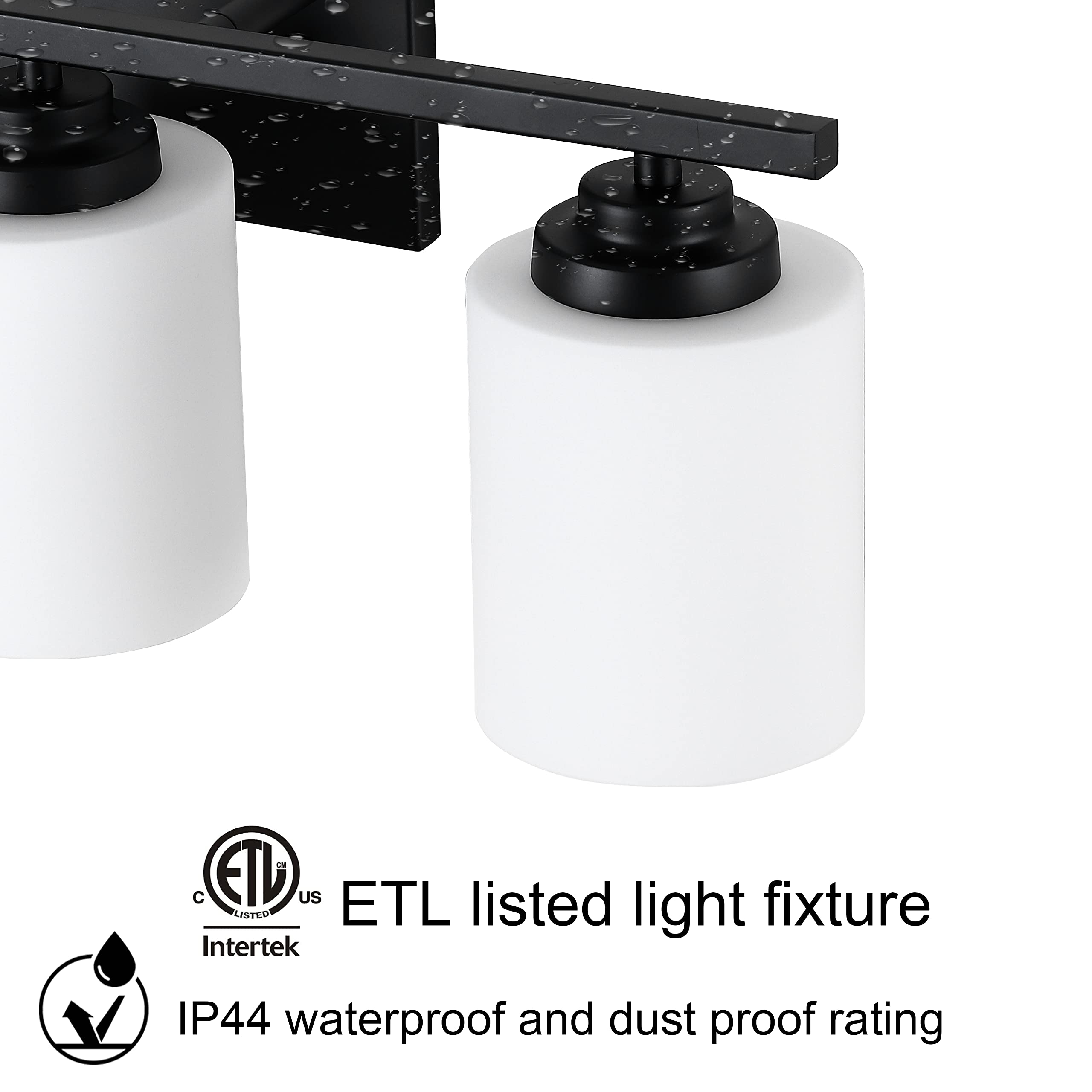 Black Bathroom Light Fixtures - 4-Light Rustproof Vanity Light, 27-Inch Modern Wall Mount Lighting with Milky White Glass, Standard E26 Base - Perfect for Bathroom Vanity, Living Room, and Bedroom Lighting