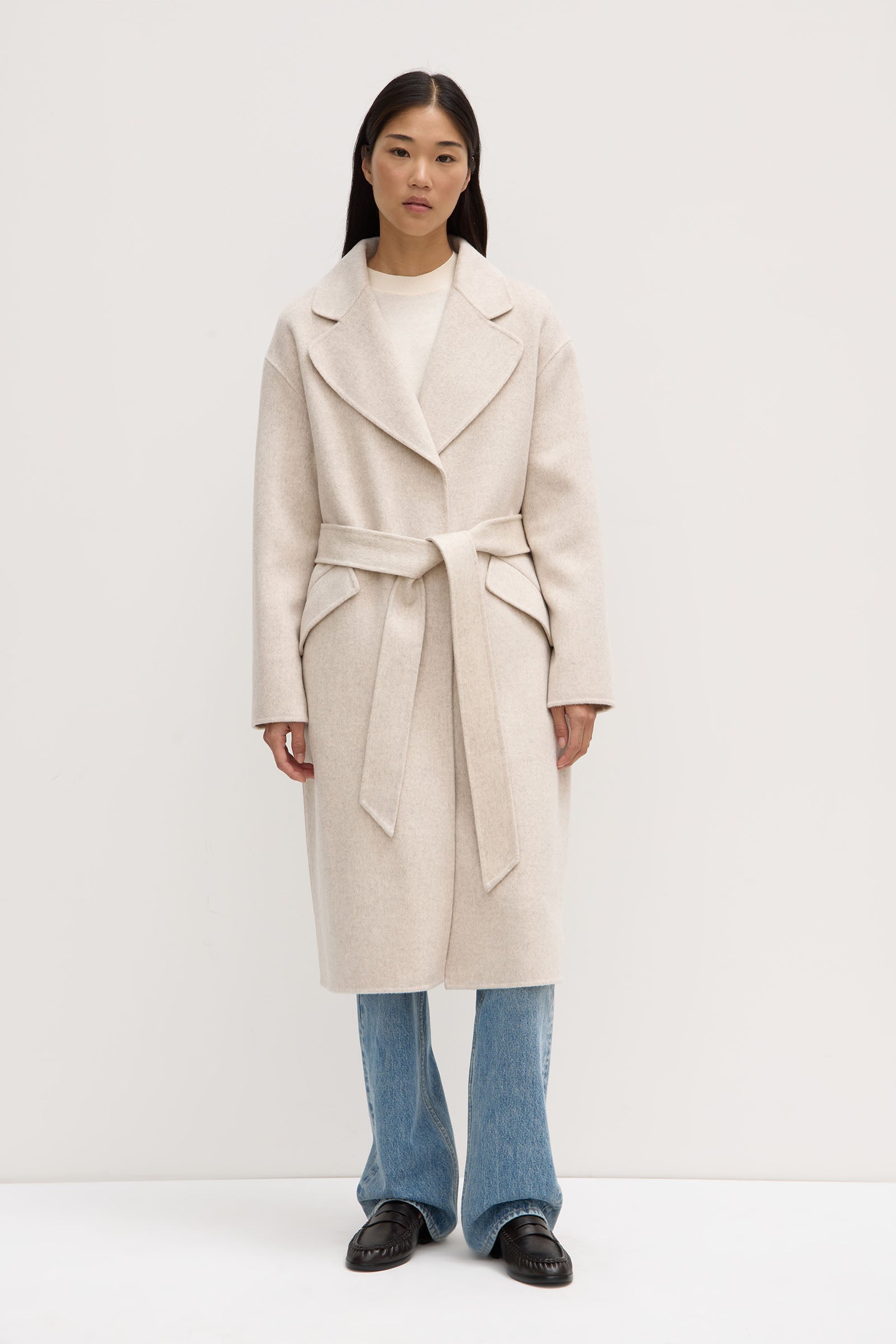 Sadie Single Breasted Wool Coat for Women - Warm Oat Marle Winter Trench Coat - Perfect for Office, Dating & Formal Occasions