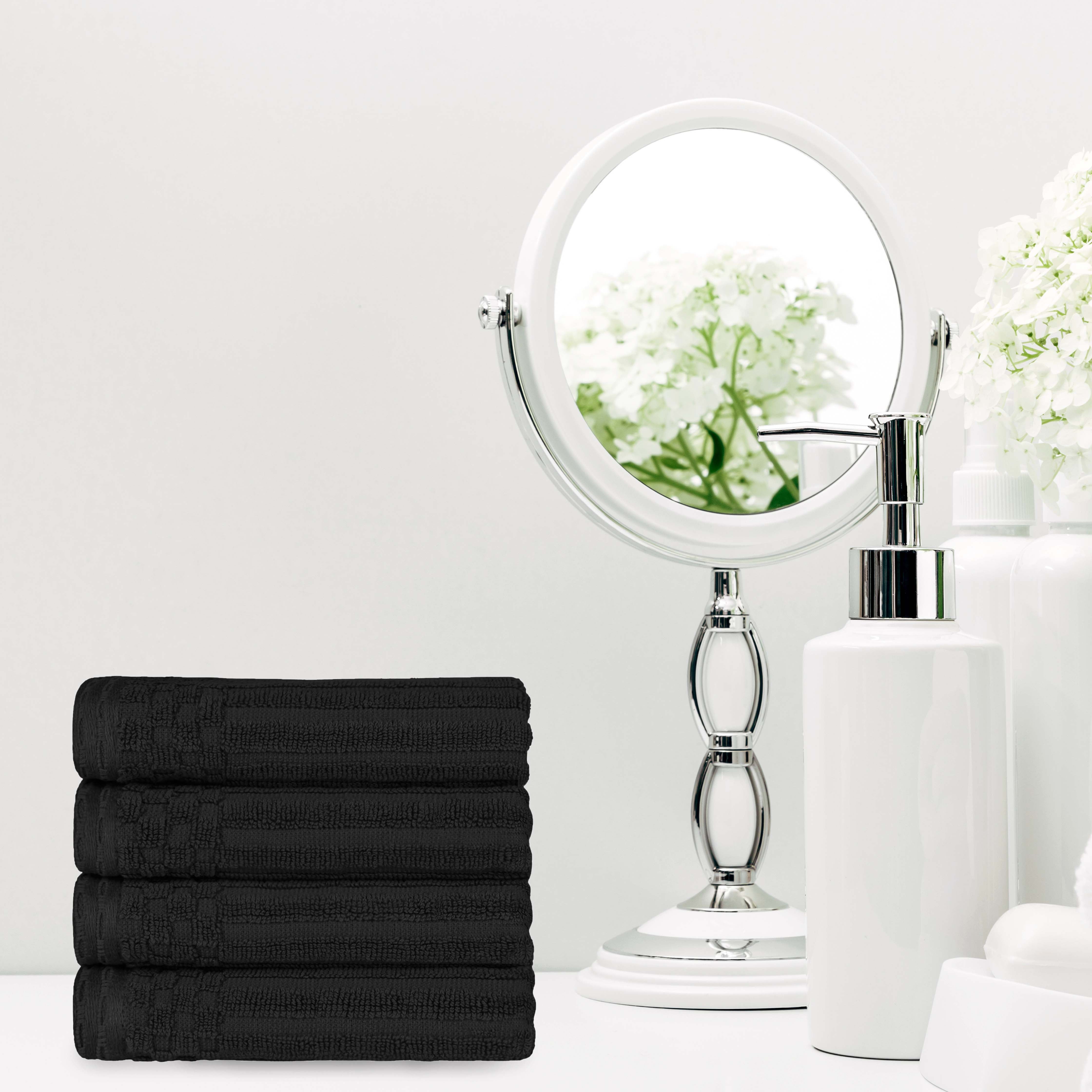 Premium Cotton Ribbed Textured Hand Towels - Ultra Absorbent 4-Piece Bath Towel Set for Kitchen, Bathroom & Gym - Soft Quick-Drying Guest Towels