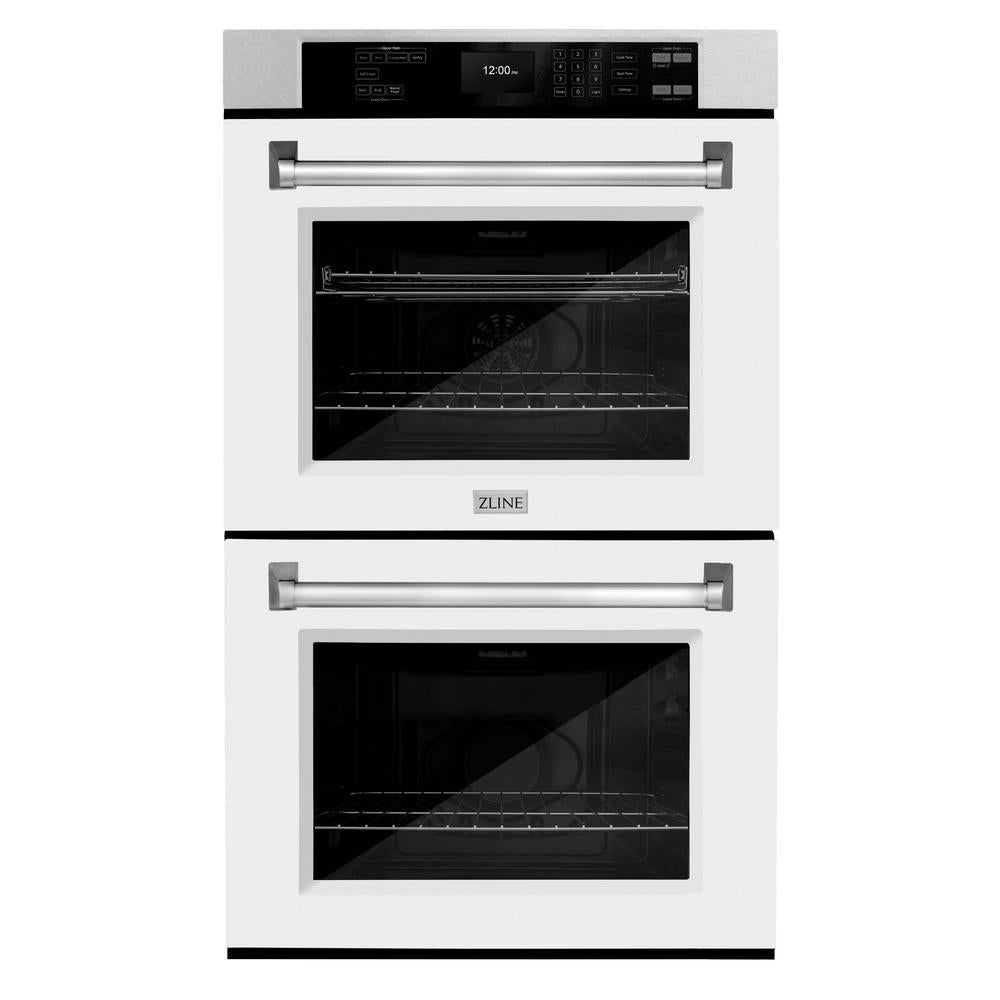 ZLINE 30 Inch Professional True Convection Double Wall Oven with Air Fry & Self Clean - Satin Stainless Steel with White Matte Doors (WADS WM 30) | Perfect for Modern Kitchens, Baking, Roasting & Air Frying Family Meals