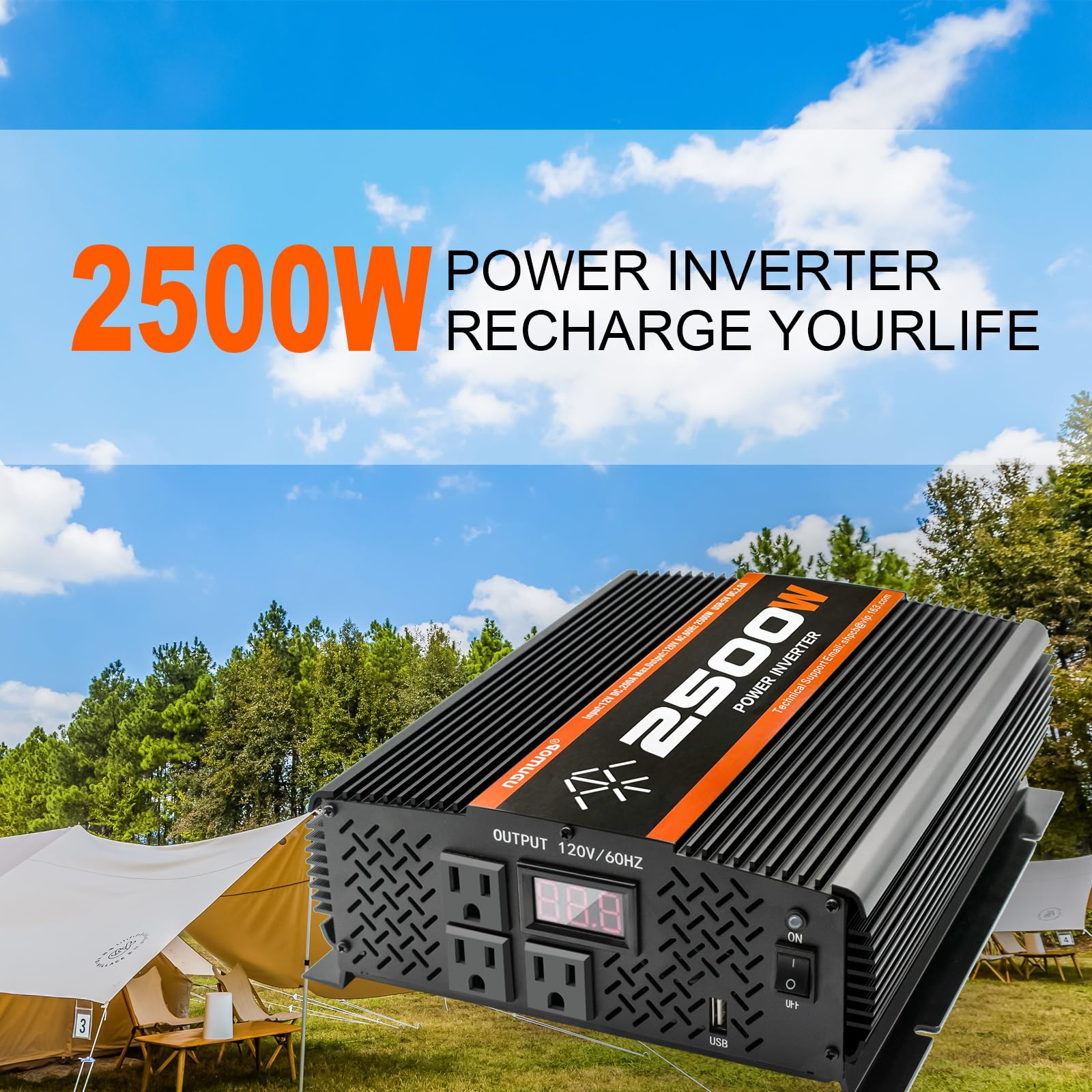 2500W Power Inverter DC 12V to AC 110V - Heavy Duty Truck & RV Inverter with Pure Sine Wave - Perfect for Camping, Road Trips & Off-Grid Power Supply