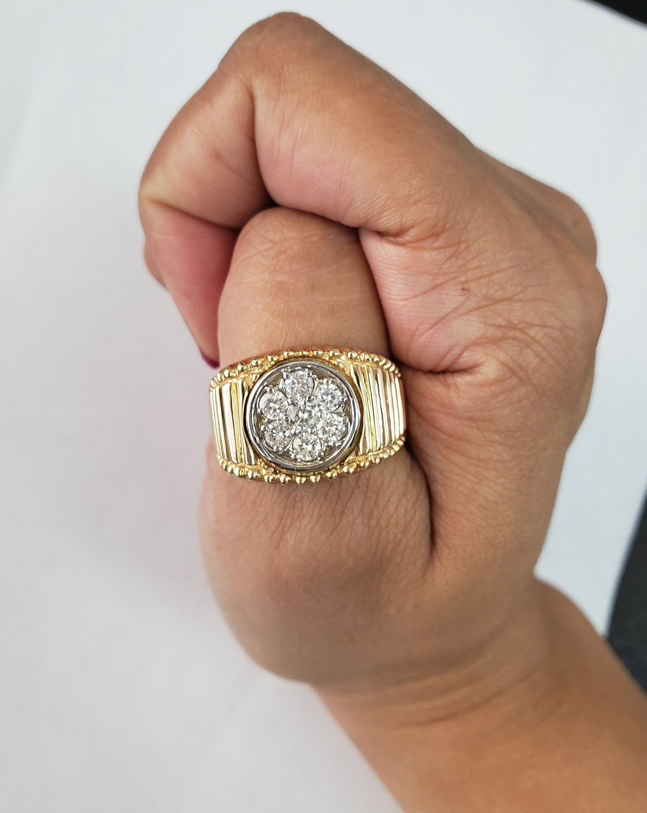 14K Yellow Gold Men's Diamond Cluster Ring - 0.75cttw Wedding Band, Anniversary Gift for Him, Perfect for Engagements & Special Occasions