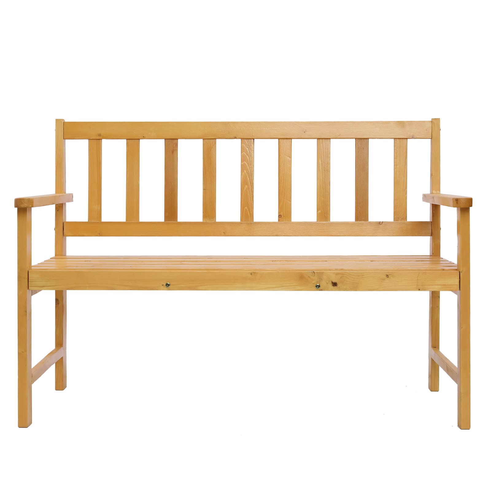 44in Outdoor Patio Wooden Bench - Teak Color Solid Wood Garden Bench for Backyard, Deck, Poolside - Weather-Resistant & Durable Patio Furniture