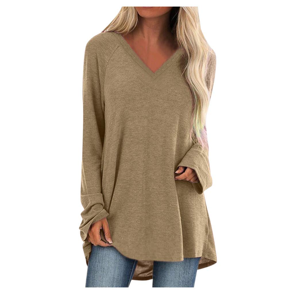 Vedolay Women's Long Sleeve T-Shirt - Plus Size Casual Loose Fit Solid Color Sweatshirt Top Blouse for Everyday Wear & Layering