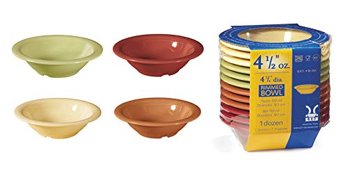 Melamine Rimmed Cereal Bowl Set of 12 (4 Colors, 12oz) - Durable & Lightweight for Breakfast, Snacks, Camping - Diamond Harvest Design - BPA-Free Dishwasher Safe Bowls