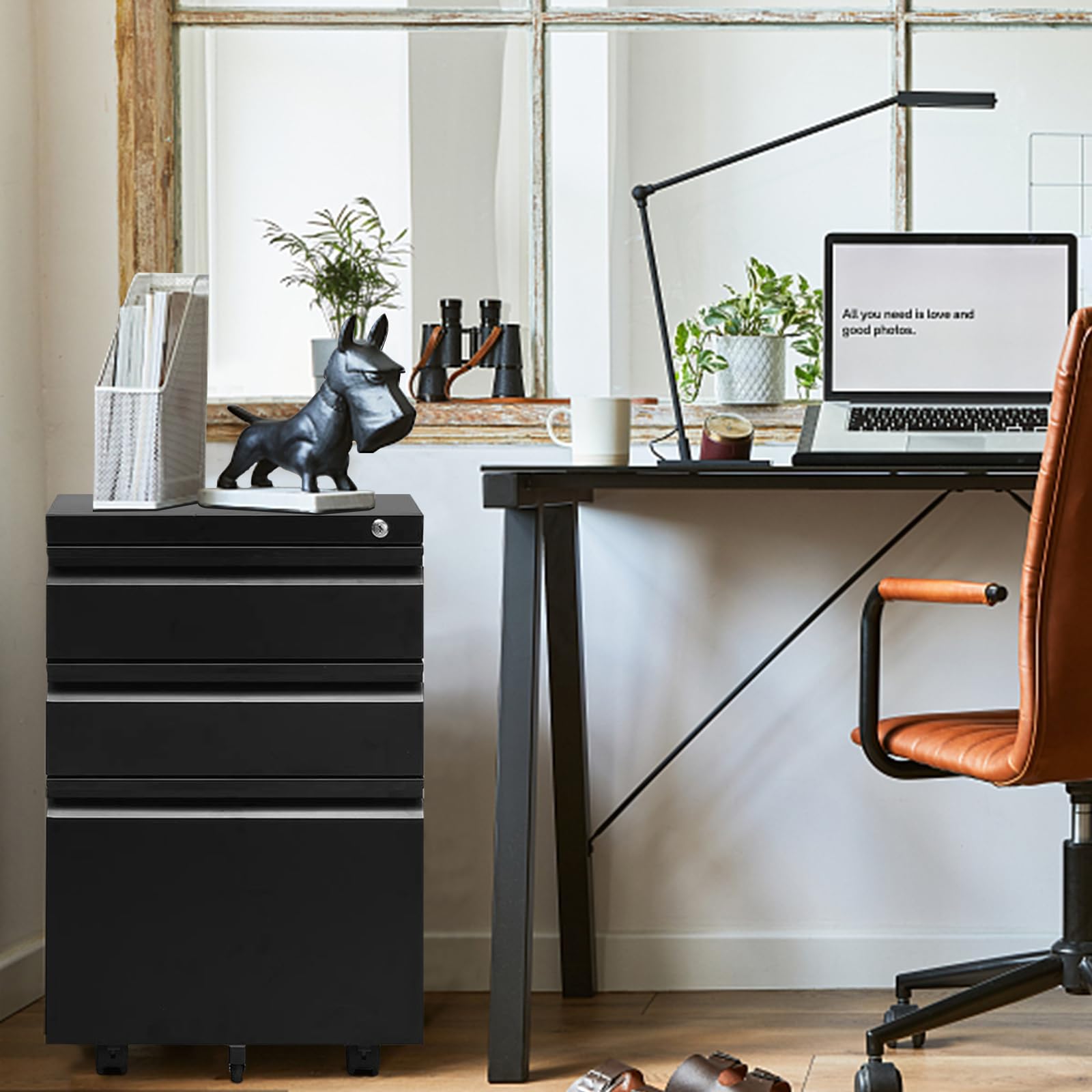 3 Drawer Mobile File Cabinet with Lock & Wheels - Anti-Tip Metal Vertical Rolling File Organizer for Letter/Legal Size Documents - Perfect for Home Office, School, or Workplace Storage (Black)
