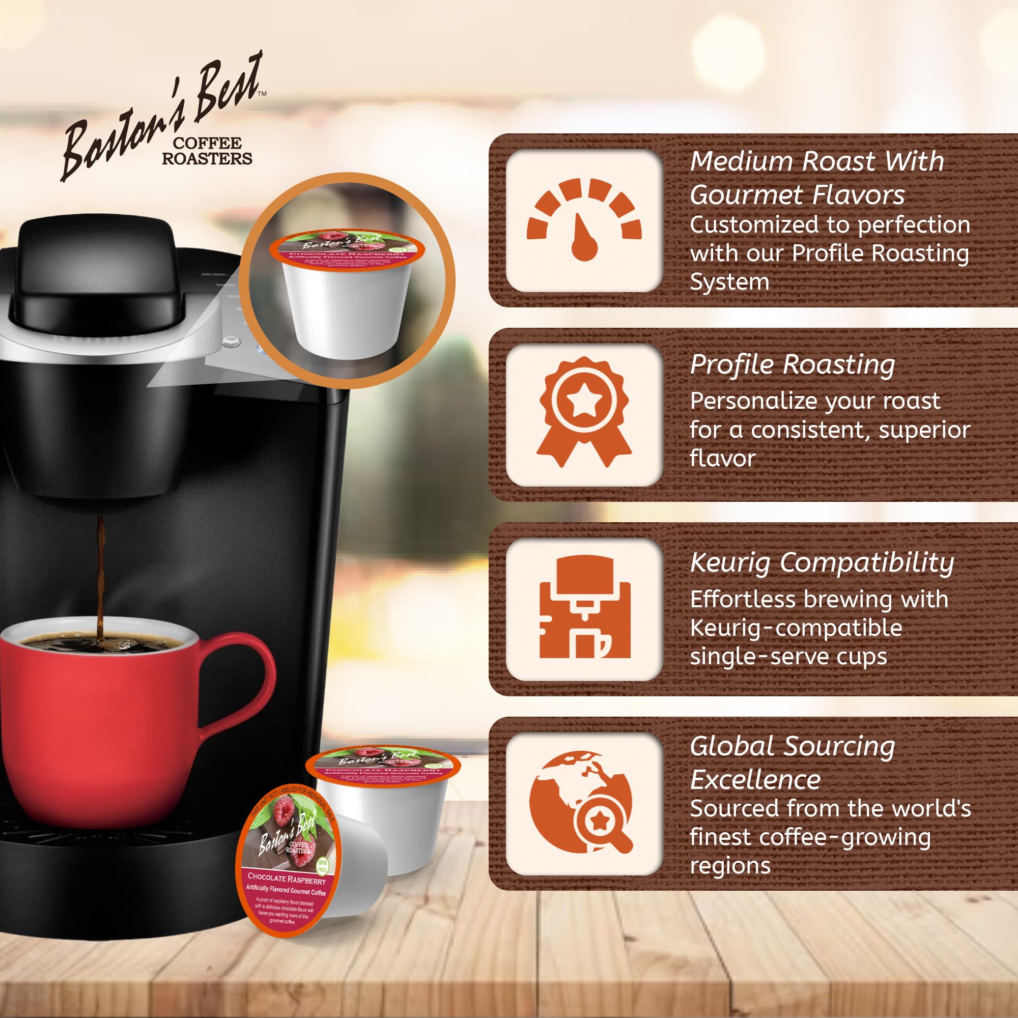Boston’s Best Chocolate Raspberry Flavored Medium Roast Gourmet Coffee Pods - 12 Single Serve K-Cups for Keurig Brewers | Perfect for Office, Home & Morning Coffee Break