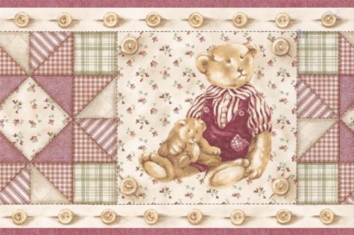 Red Cream Teddy Bear Wallpaper Border - Adorable Nursery Decor for Kids' Rooms & Baby Shower Themes