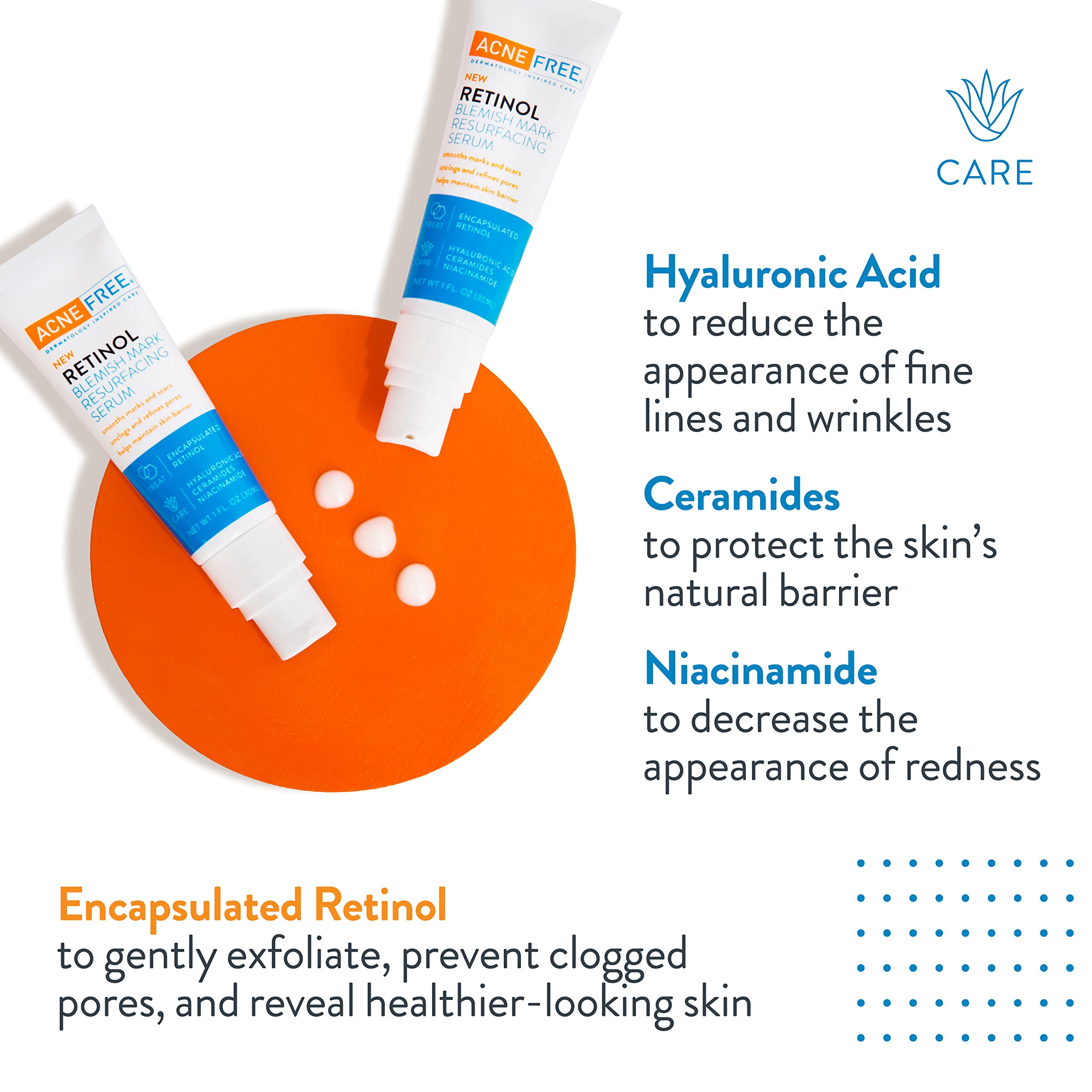 AcneFree Retinol Blemish Mark Resurfacing Serum with Hyaluronic Acid & Niacinamide - Reduces Acne Scars, Controls Redness, 1 fl oz - Perfect for Nighttime Skincare Routine & Post-Acne Treatment