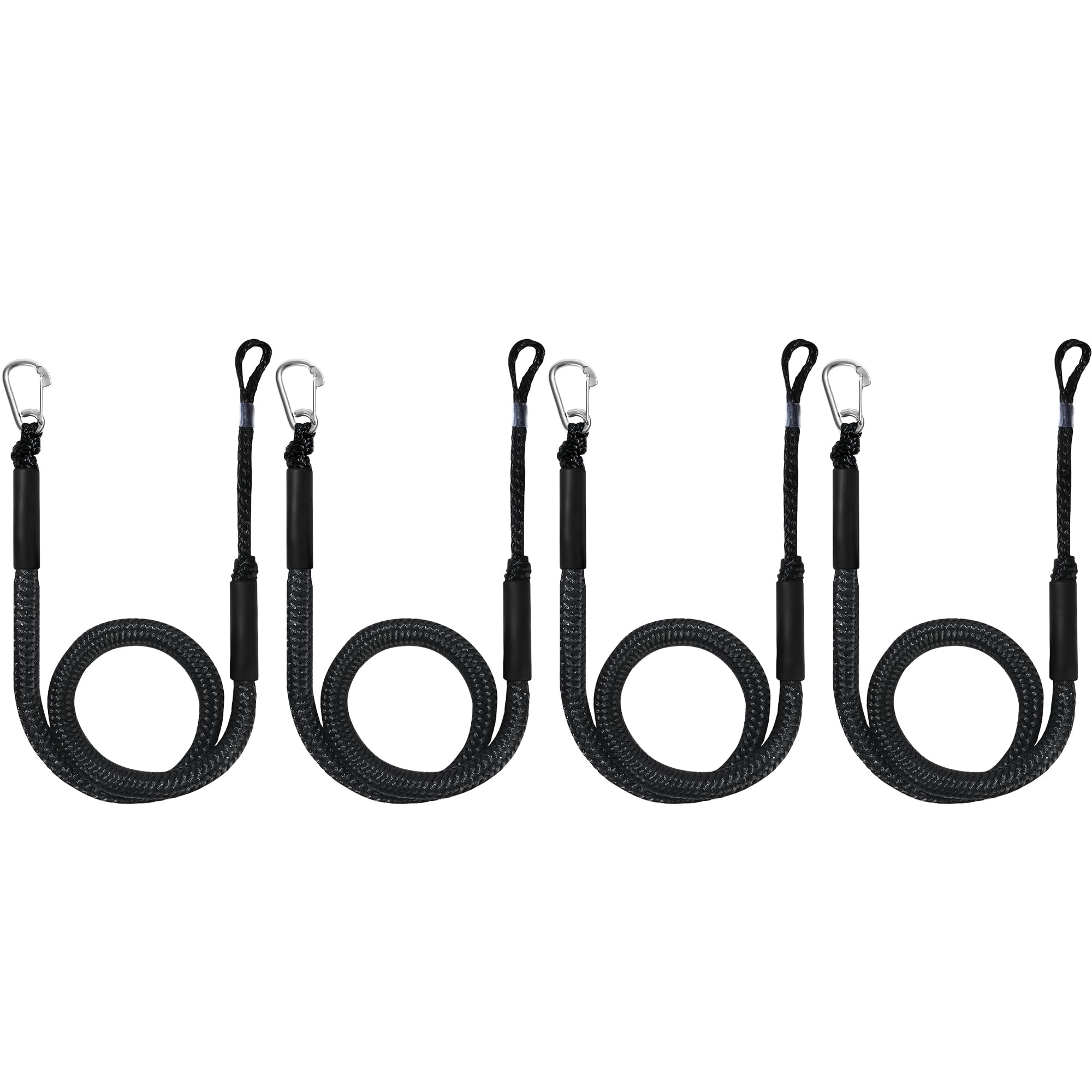 Boat Bungee Dock Lines 4 Pack - Marine Rope for Pontoon & Kayak - Black