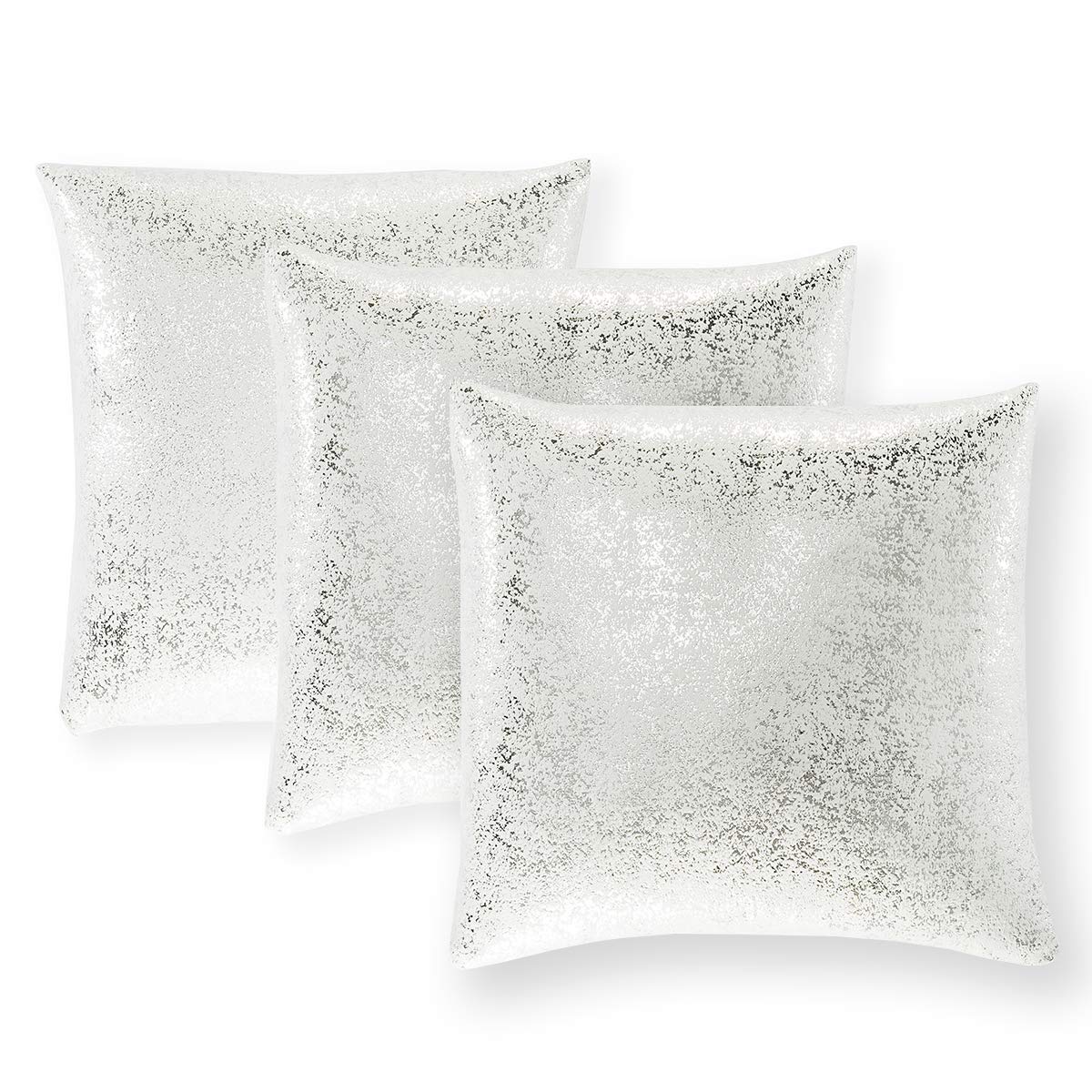 Xinrjojo 3-Pack Sparkling Suede Decorative Pillow Covers - Soft Square Throw Pillow Cases 24x24 Inch (60x60cm) for Sofa, Bedroom, Car - Solid Color Cushion Covers (Silver-White) | Perfect for Home Decor, Living Room Accents & Cozy Interior Styling