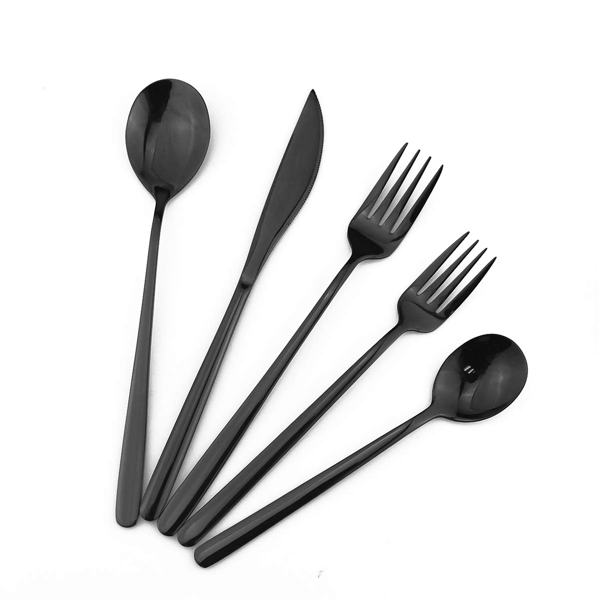 Premium Gugrida 20-Piece Black Stainless Steel Flatware Set for 4 - Includes Forks, Knives & Spoons - Dishwasher Safe Silverware for Everyday Dining, Dinner Parties & Restaurant Use (Shiny Black)