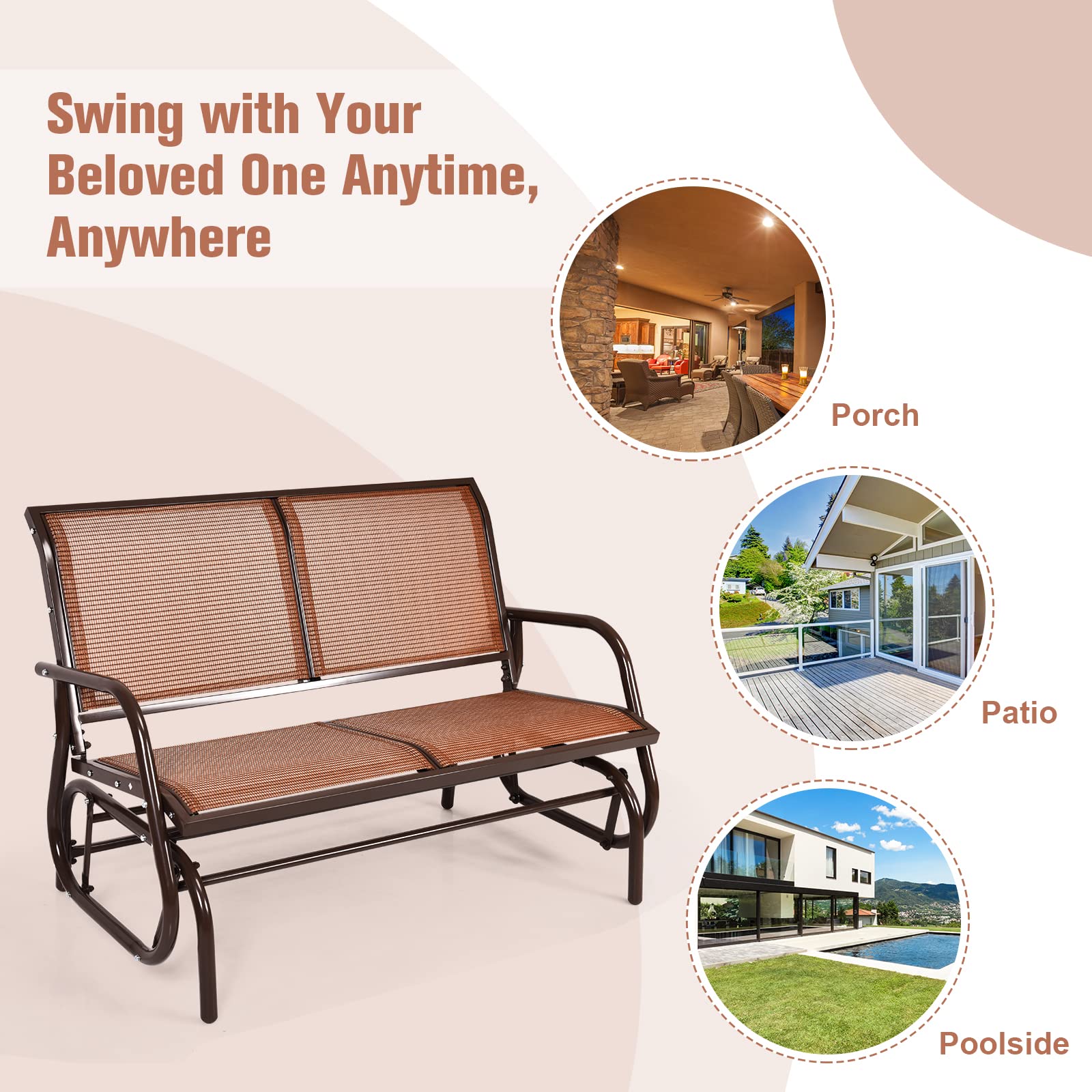 Tangkula 2-Person Outdoor Patio Glider Swing Bench - Heavy-Duty Steel Frame & Breathable Fabric Loveseat - Perfect for Poolside, Garden, Backyard & Porch Relaxation | Patio Furniture for Couples & Outdoor Lounging