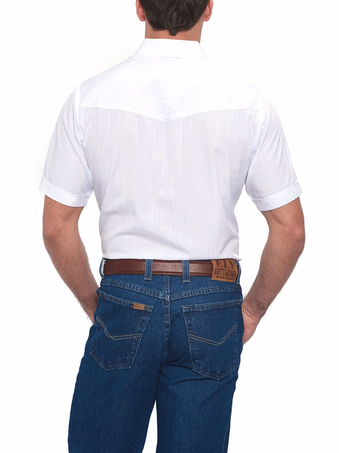 Ely Cattleman Men's Short Sleeve Western Shirt - Tone on Tone Design, White - Perfect for Rodeo, Country Music Festivals & Casual Cowboy Style