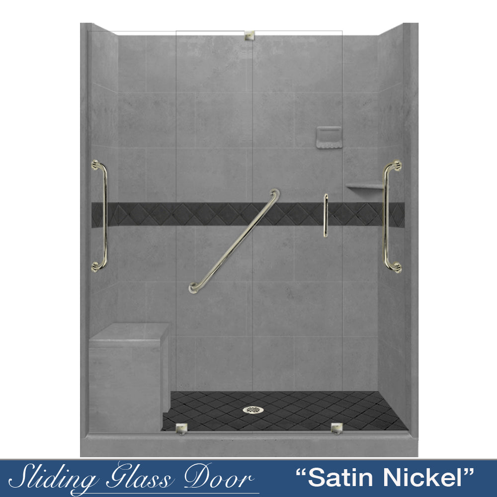 Freedom 60 Alcove Wet Cement Sistine Stone & Diamond Stone Accent Shower Wall Panel Kit - DIY Shower Remodel for Bathroom Renovation - Waterproof & Easy Installation for Modern Home Upgrade