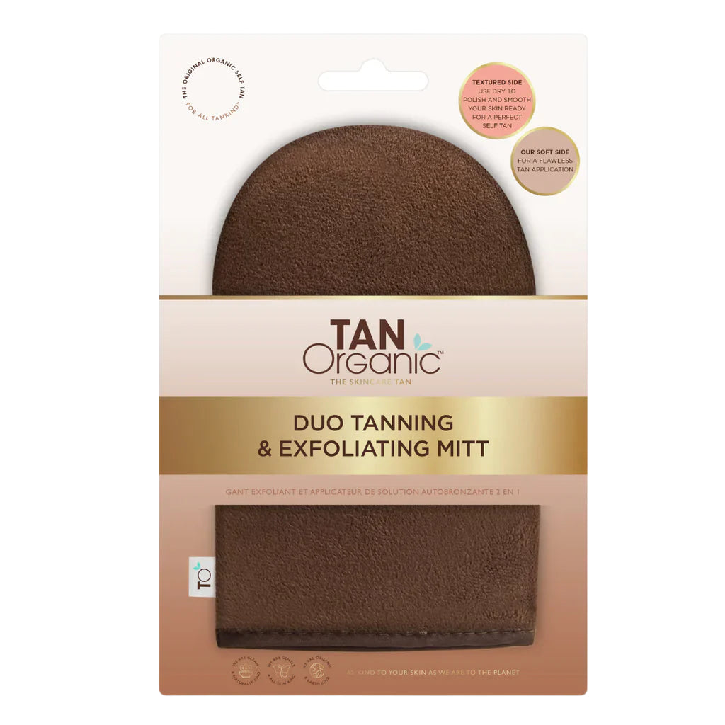 TanOrganic Duo Tanning & Exfoliating Glove Set - Natural Self Tanning Mitt & Body Scrubber for Smooth Skin - Perfect for Pre-Tan Prep & Post-Tan Care at Home or Salon