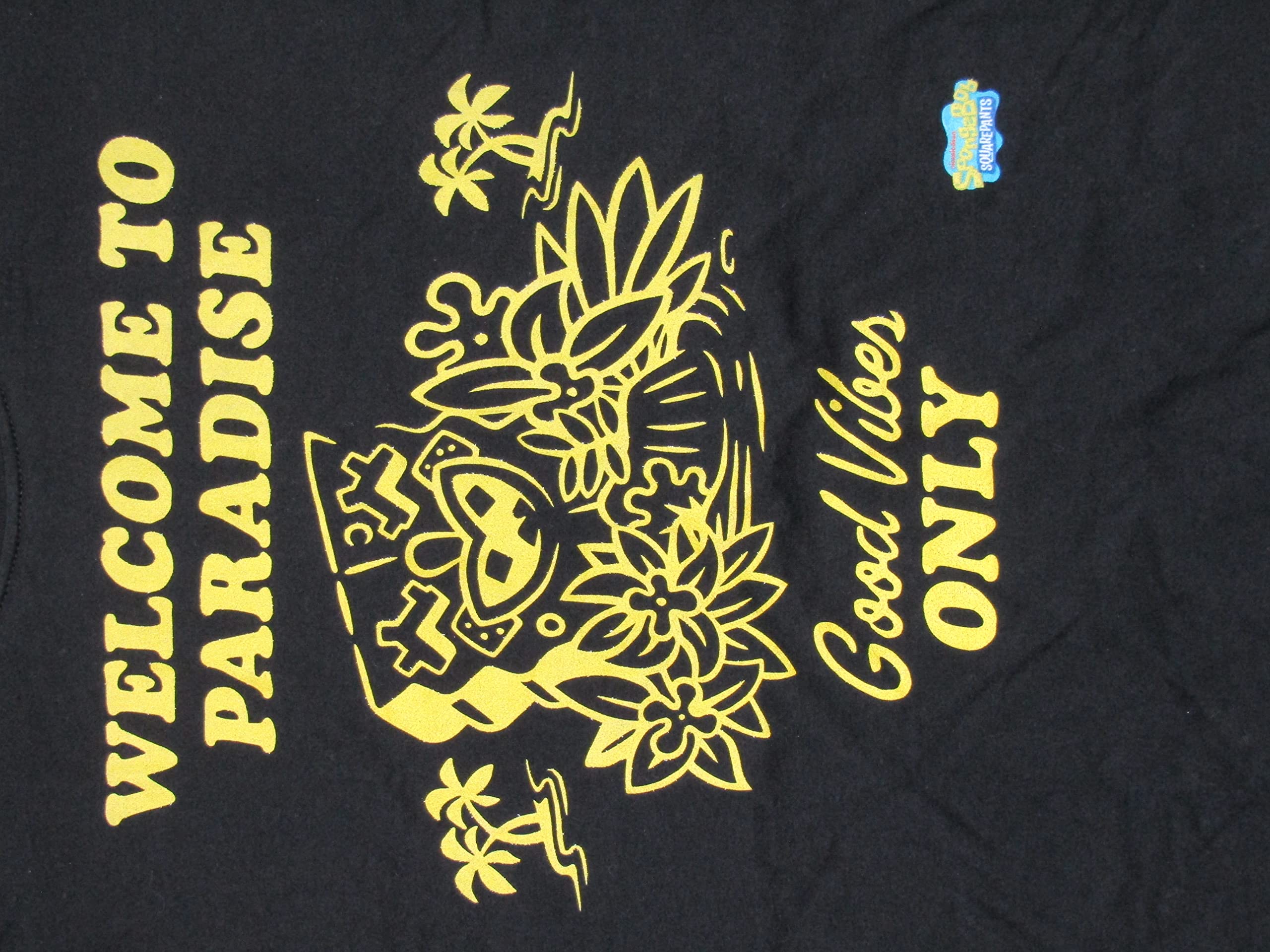 SpongeBob SquarePants 'Welcome to Paradise Good Vibes Only' Men's Graphic T-Shirt - Black Cotton Tee for Casual Wear & Beach Outings