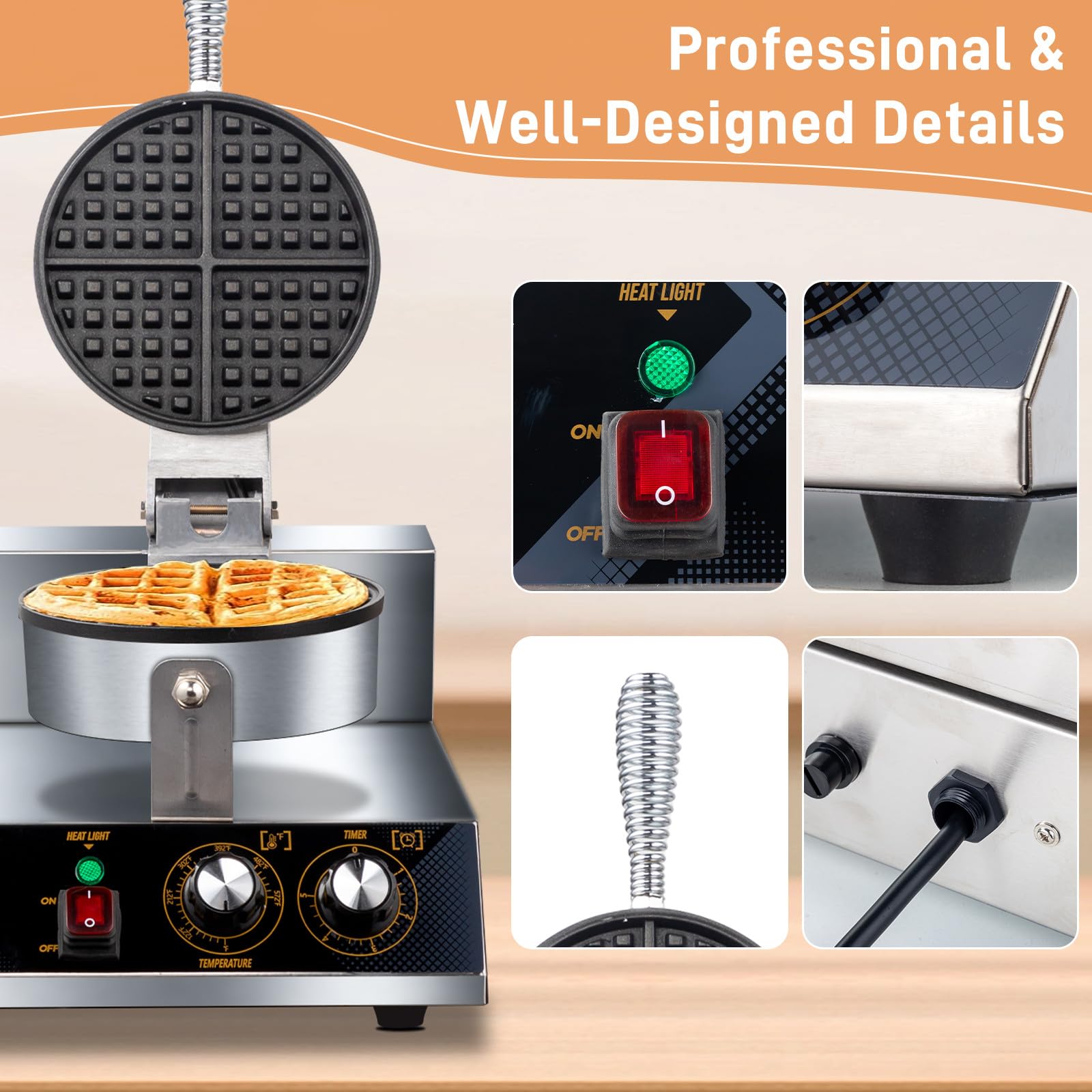 ROVSUN Commercial Double Head Waffle Maker Machine - 2400W Stainless Steel Professional Waffle Iron with Non-Stick Plates (110V/240V) for Bakery, Restaurant, Snack Bar or Home Use - Perfect for Breakfast, Brunch and Dessert Making