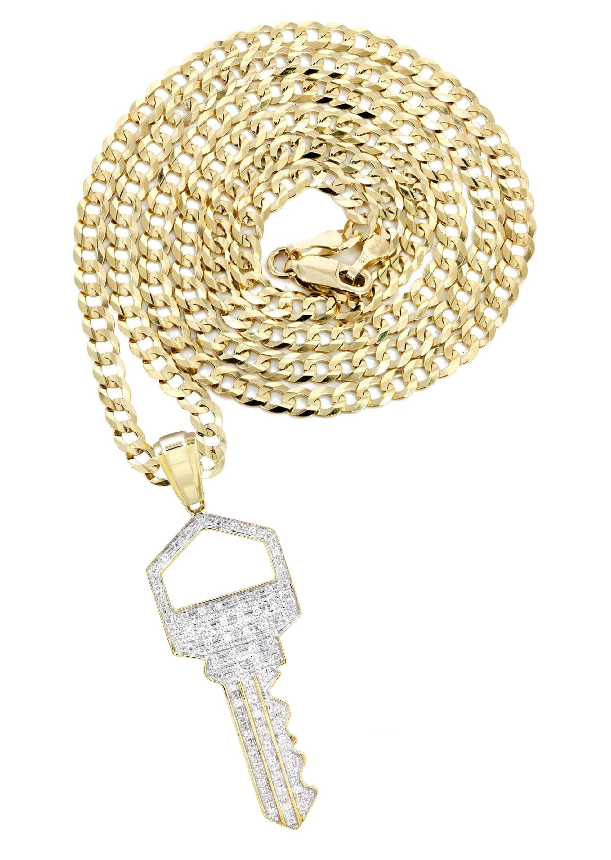 10K Yellow Gold Key Diamond Necklace - 0.45 Carats Diamond Pendant for Women | Elegant Gift for Anniversary, Birthday & Special Occasions