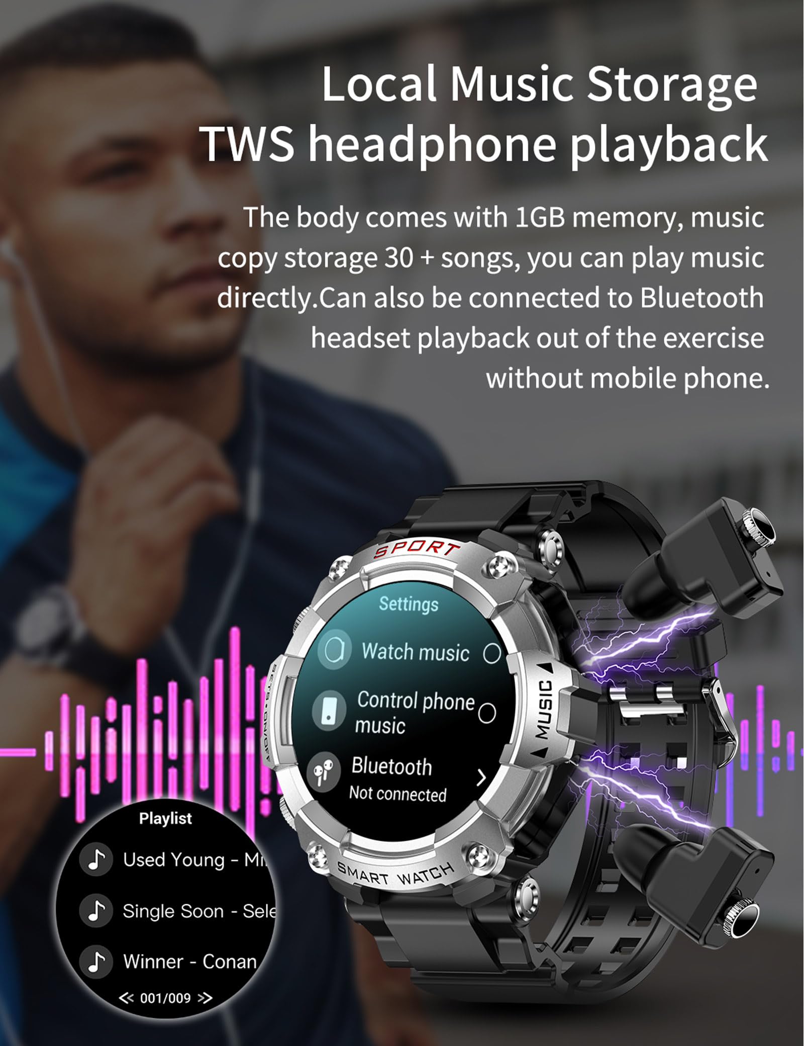 ZJX 3-in-1 Smart Watch with Wireless Earbuds - Ultra Thin Fitness Tracker with 9D Sound, Bluetooth Sports Watch for Android & iPhone - Perfect for Running, Gym Workouts & Daily Activity Tracking