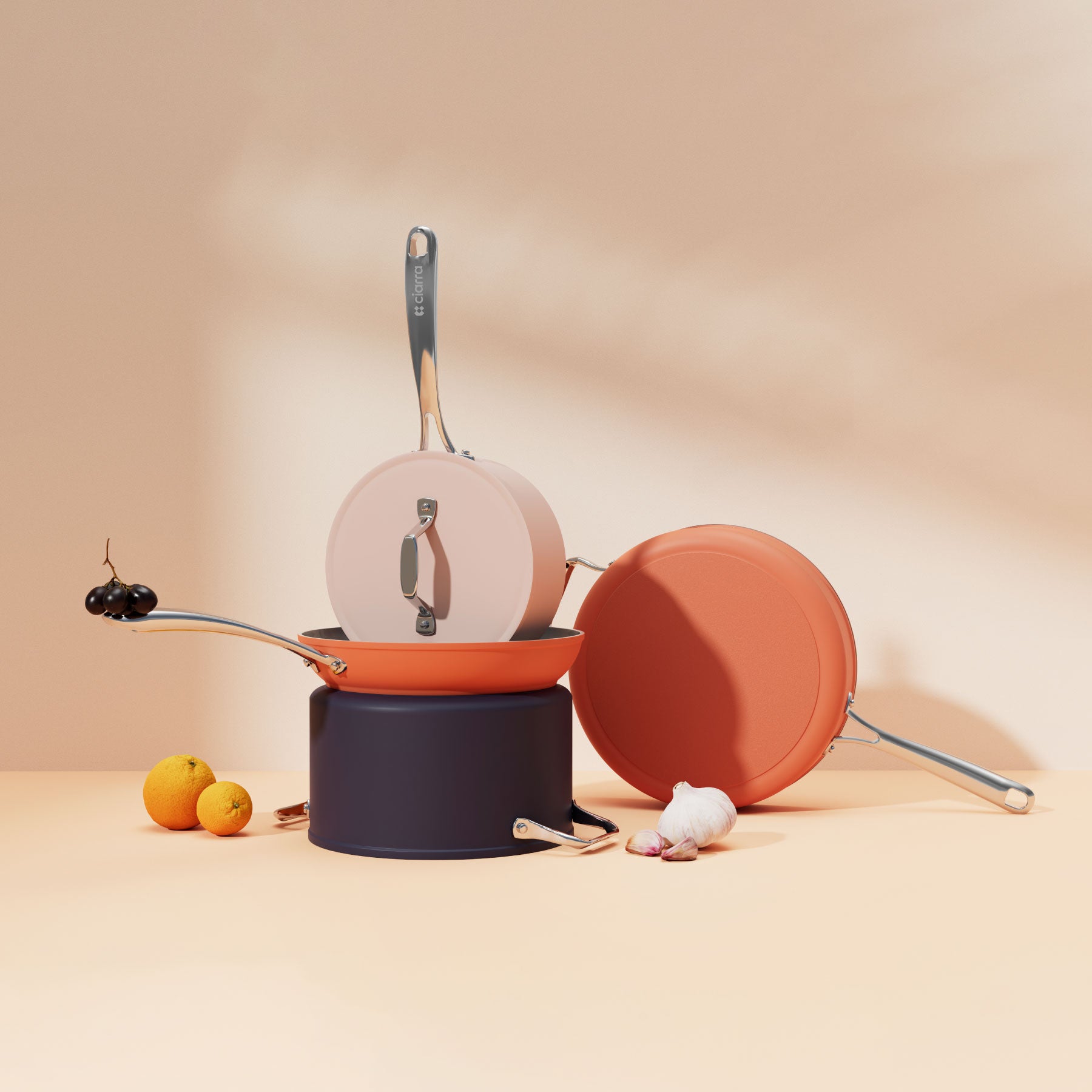 Ciarra Beyond Nonstick Cookware Set - 4-Piece Orange Kitchen Pots and Pans for Frying, Boiling & Sauteing | Perfect for Home Cooking & Professional Chefs