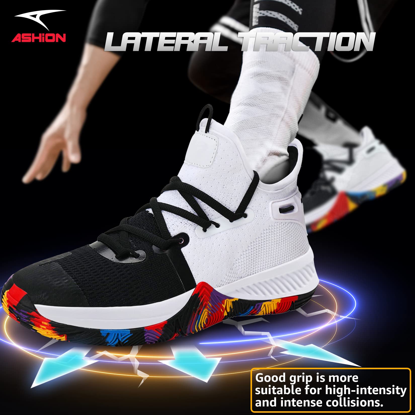 **ASHION Men's Basketball Shoes with Arch Support - Anti-Slip, Breathable High-Top Sneakers for Running, Walking & Tennis - Comfortable Sports Shoes for Gym, Workout & Casual Wear**