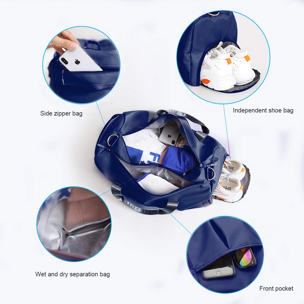 Waterproof Sports Gym Bag with Shoe Compartment & Wet Pocket - 29L Duffle Travel Bag for Men & Women (Blue) - Perfect for Gym, Travel & Sports Activities