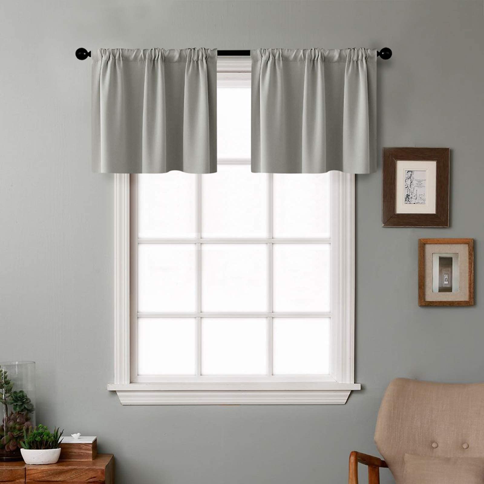 MRTREES Blackout Valance Curtains - 18 Inch Length, Grey, Triple Weave, Set of 2 Panels (34x18 Inches) - Room Darkening Window Treatment for Kitchen, Bathroom & Cafe - Perfect for Half Windows & Small Spaces