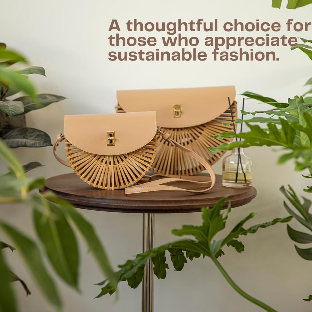 Handwoven Bamboo Crossbody Bag for Women - Natural Straw Summer Purse with Leather Strap - Eco-Friendly Beach Tote & Boho Festival Accessory