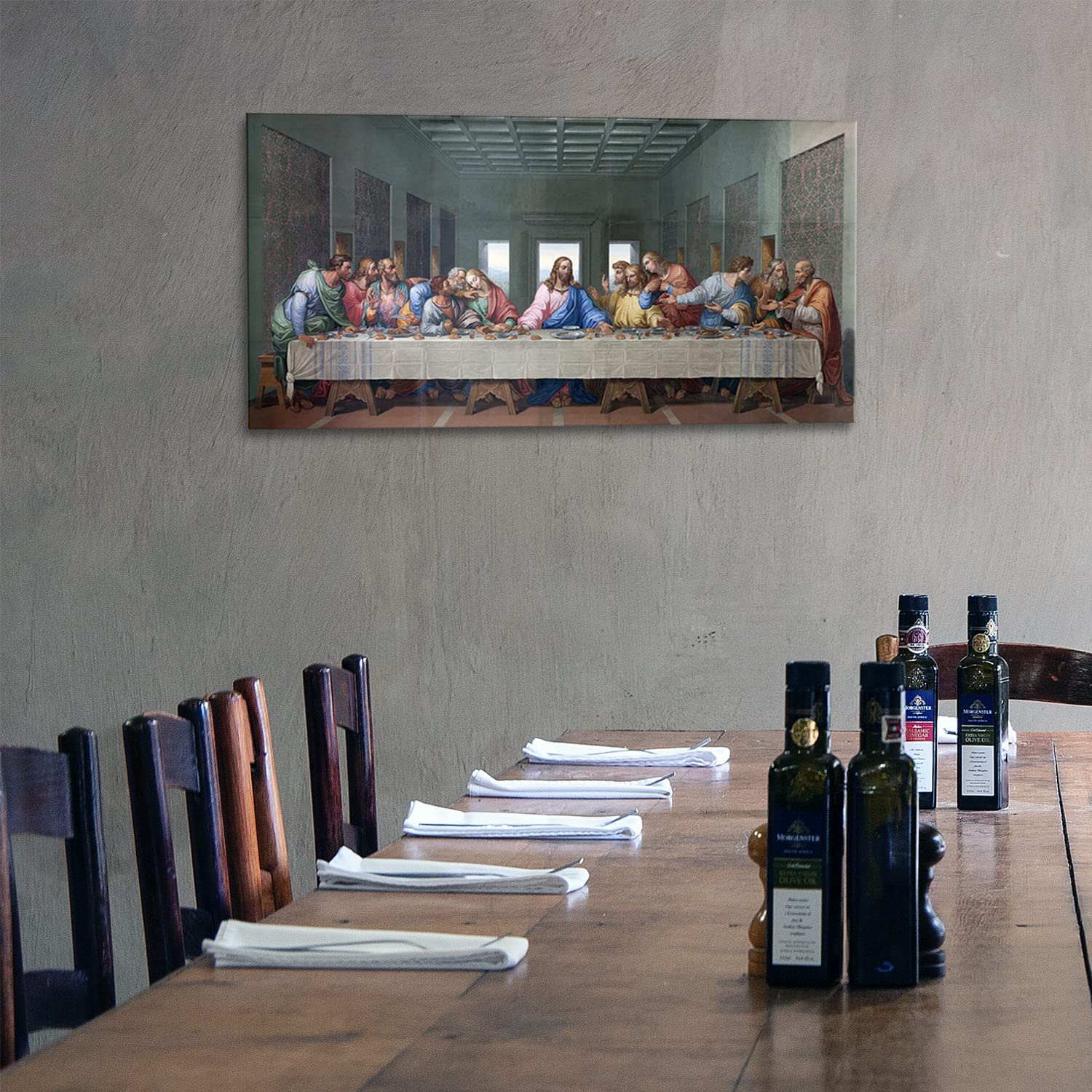 Jesus Christ Canvas Wall Art - The Last Supper by Leonardo Da Vinci, Famous Religious Painting Reproduction, Large Stretched Canvas for Dining Room, Kitchen & Living Room Decor - Perfect for Home, Church and Office Wall Decor