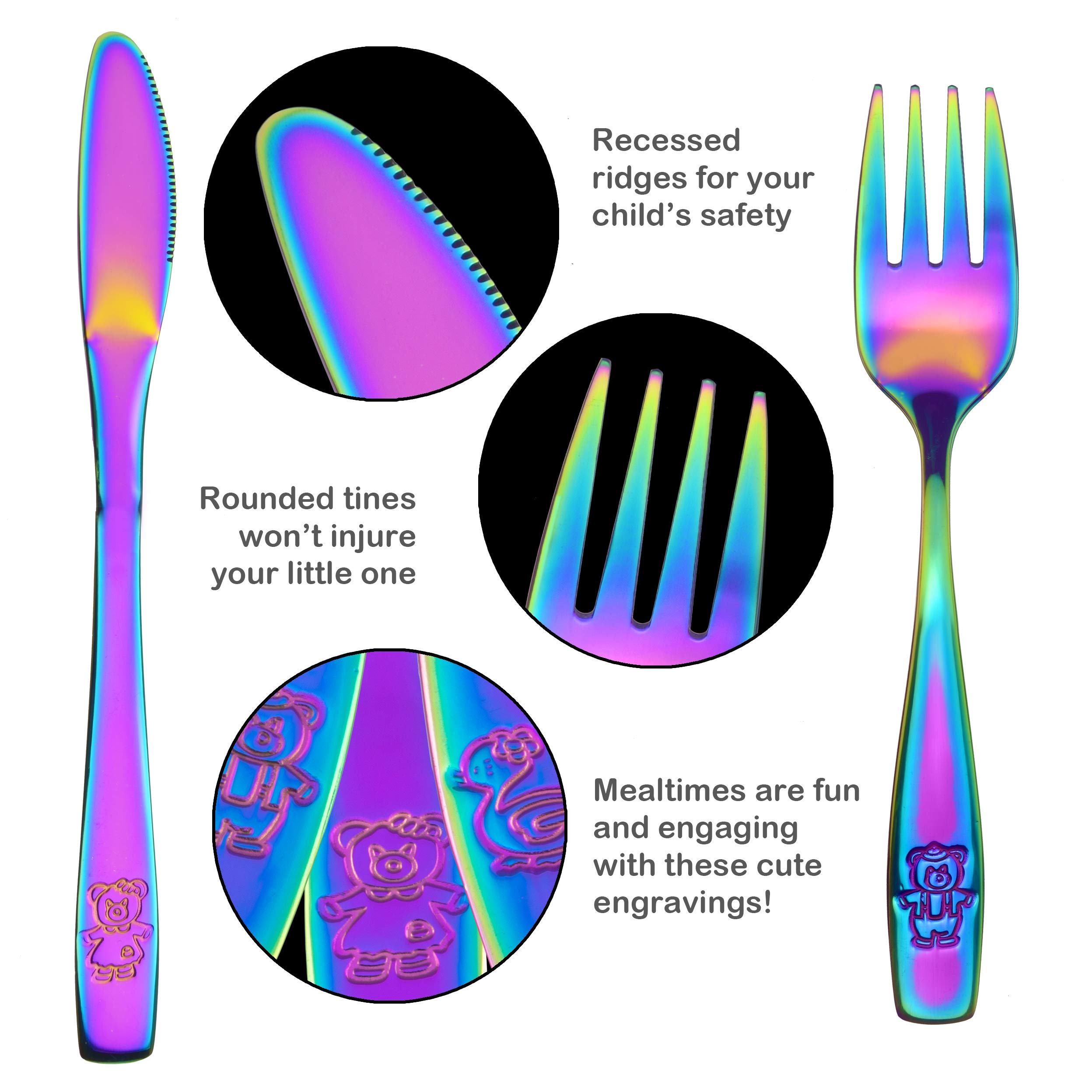 9-Piece Stainless Steel Rainbow Kids Cutlery Set - Safe Toddler Flatware with 3 Knives, 3 Forks & 3 Spoons (3 Place Settings) - Colorful Children's Silverware for Home, Preschool & Birthday Parties