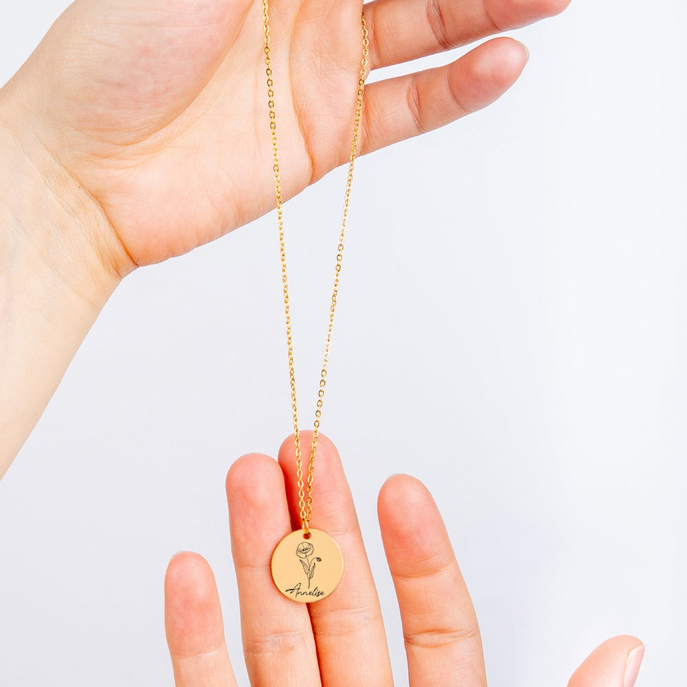 Personalized Name & Birth Flower Necklace - Custom Engraved Jewelry Gift for Daughter, Best Friend, Sister | Perfect for Birthday, Anniversary & Mother's Day Gifts