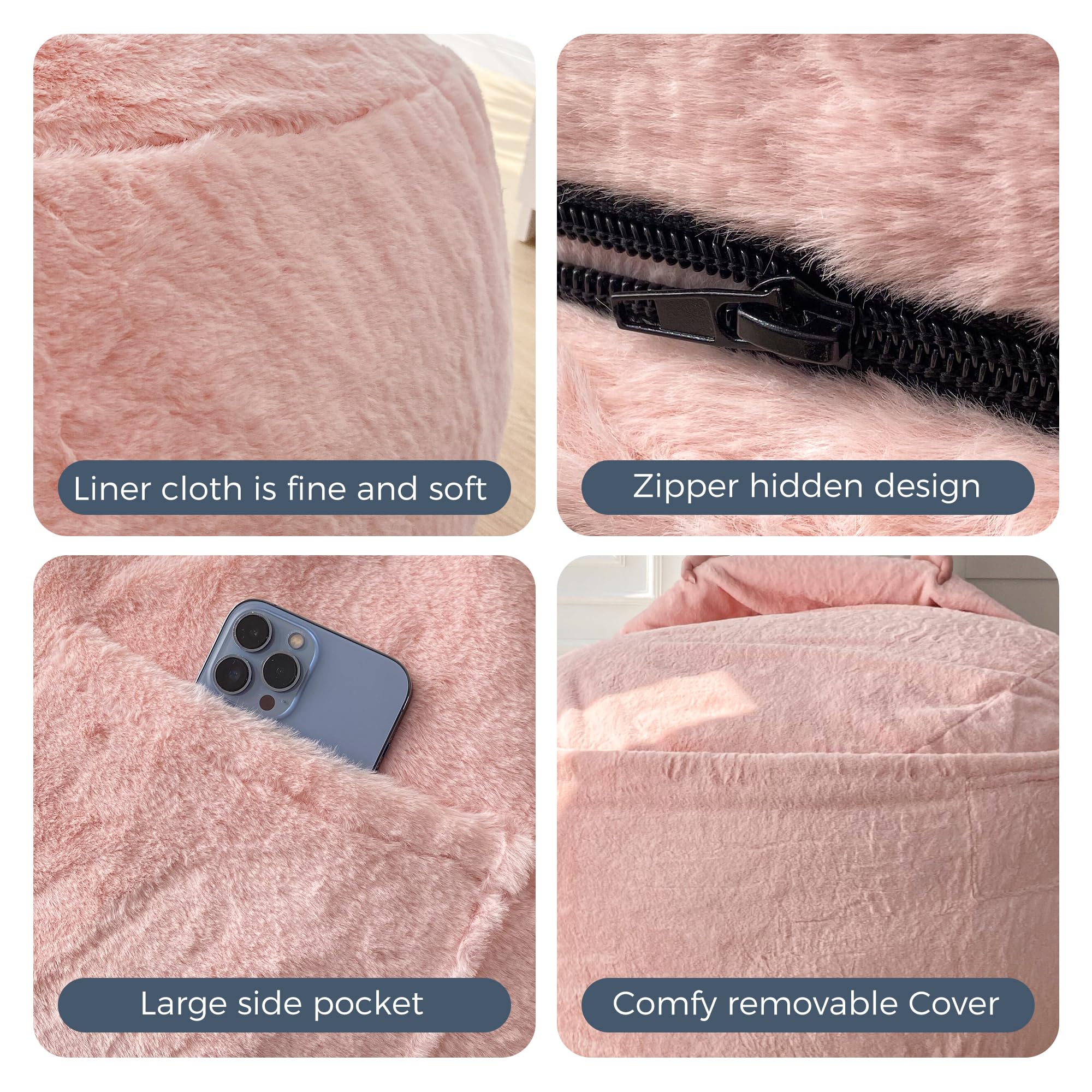 MAXYOYO Giant Faux Fur Bean Bag Chair - Convertible to Floor Mattress Bed, Pink | Ultra Soft Oversized Lounger for Living Room, Bedroom & Dorm | Perfect for Relaxing, Gaming & Sleepovers