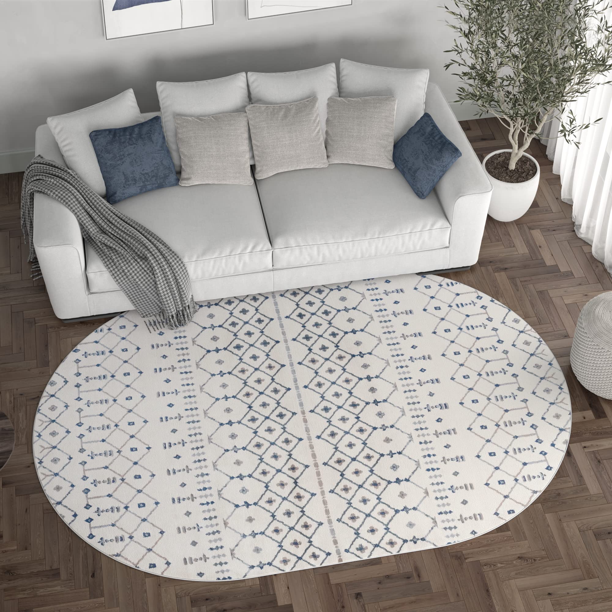 Modern Cream 5x7 Oval Area Rug - Soft Contemporary Carpet for Living Room, Bedroom, Dining Room, Kitchen & Entryway - Non-Slip Indoor Floor Mat - Perfect for Home Decor & Cozy Spaces
