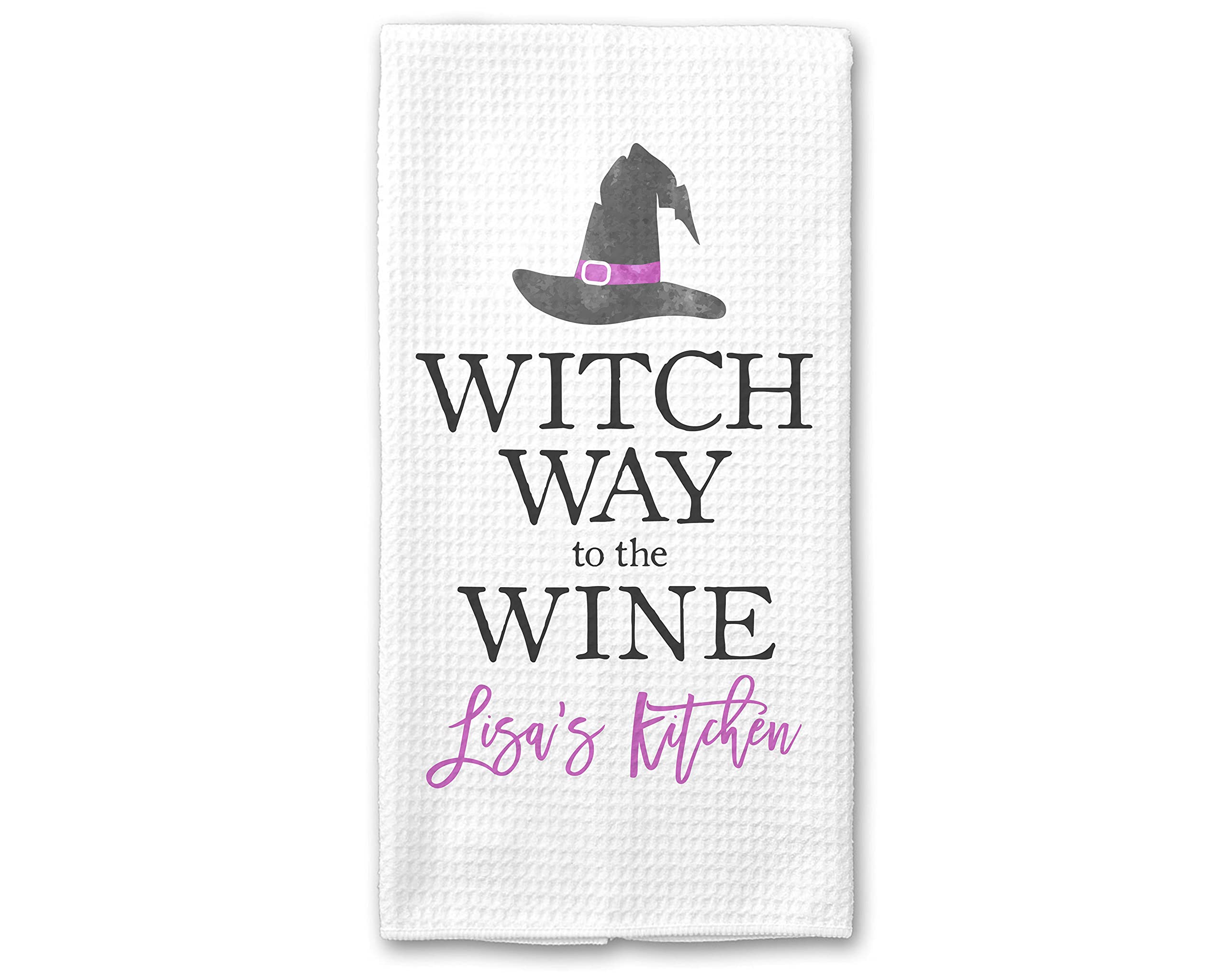 Custom Halloween Waffle Weave Dish Towel - Personalized Kitchen Towel for Witch & Wine Themes | Halloween Decor & Kitchen Essentials | Perfect for Holiday Cooking, Hosting & Gifting