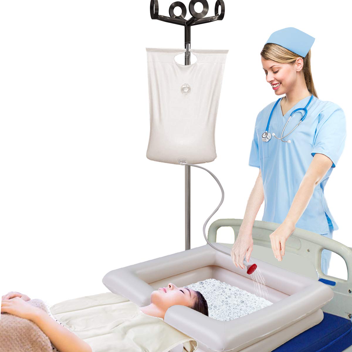 Portable Hair Washing Basin for Bedridden & Disabled - Adjustable Shampoo Bowl with Pillow Support (5-Piece Set) - Ideal for Home Care, Nursing Homes & Post-Surgery Recovery