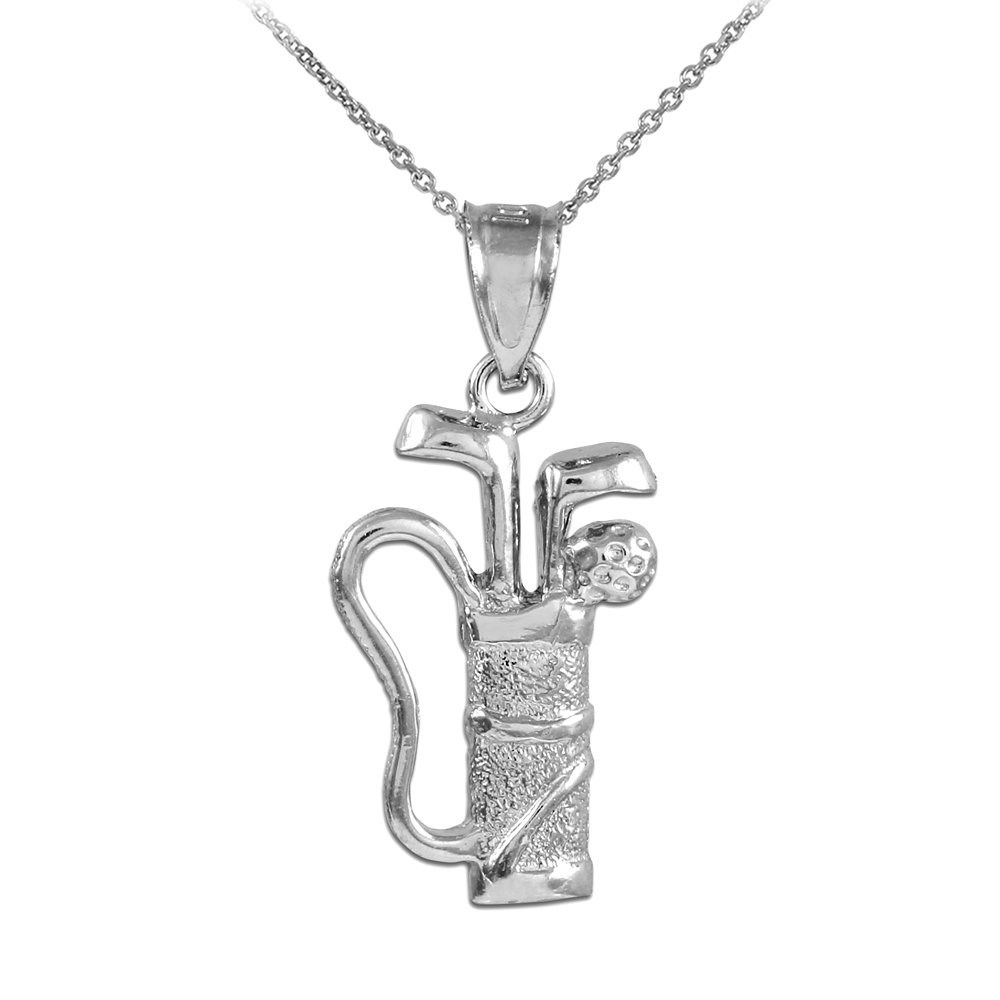 14K White Gold Golf Bag Charm Pendant Necklace for Women - Elegant Sports Jewelry Gift for Golf Lovers & Players - Perfect for Games, Tournaments & Casual Wear